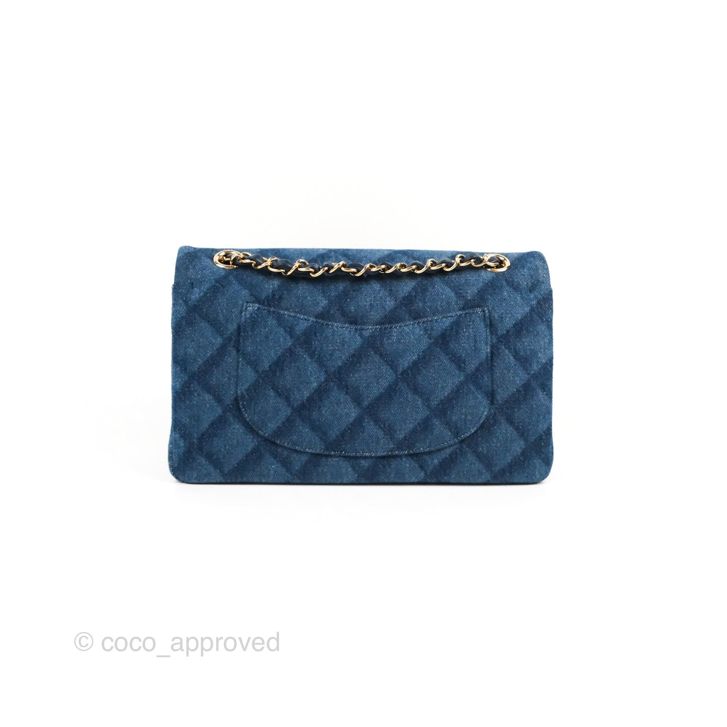 Chanel M/L Quilted Medium Double Flap Dark Blue Printed Denim 22B