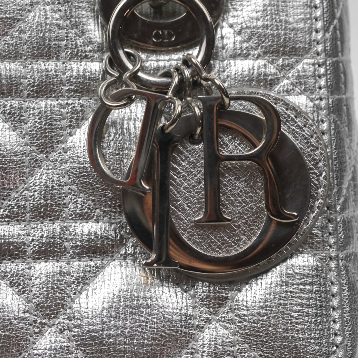 Christian Dior Small Lady Dior My ABCDior Silver Metallic Grained Calfskin Cannage