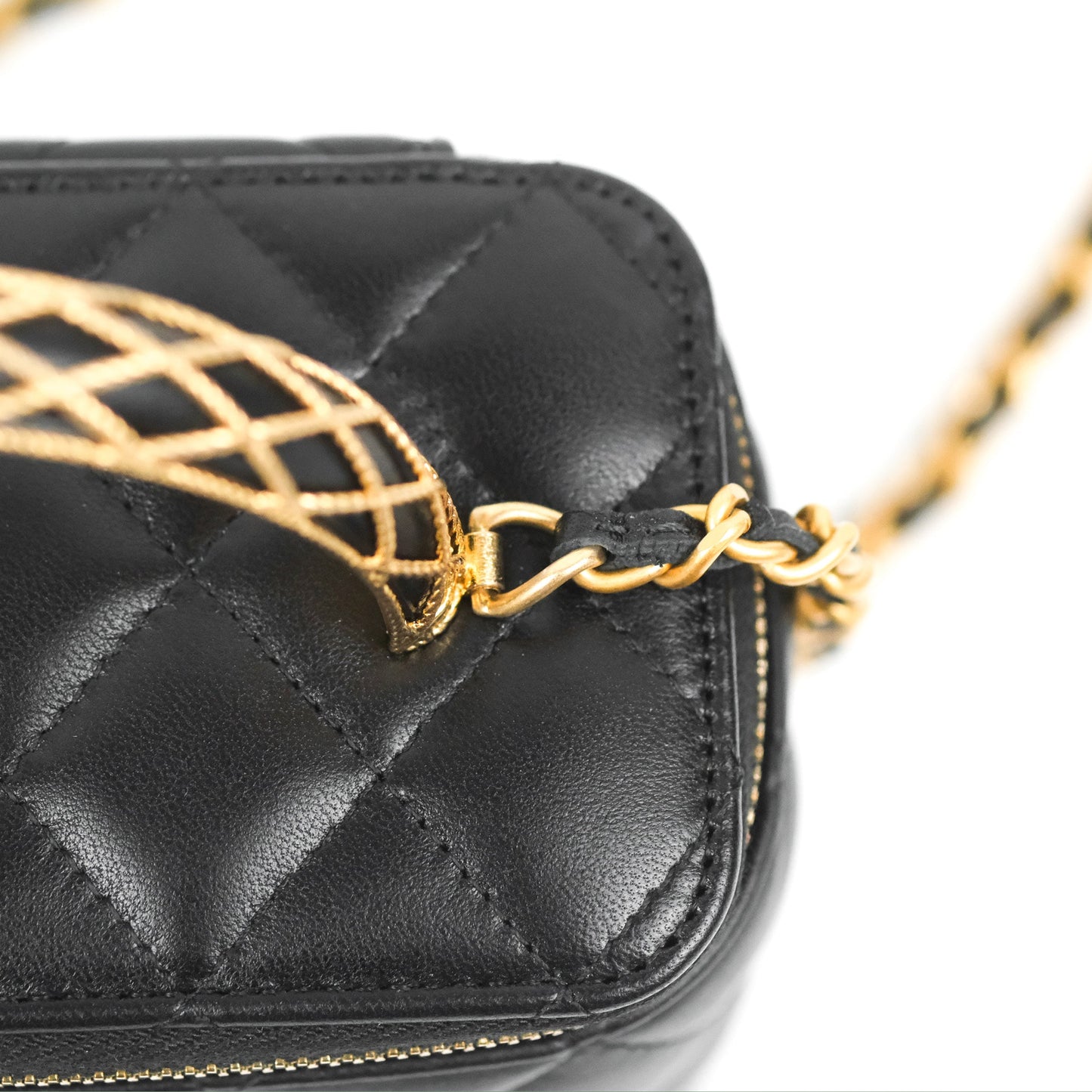 Chanel Metal Handle Vanity Rectangular Black Lambskin Gold Hardware 23A