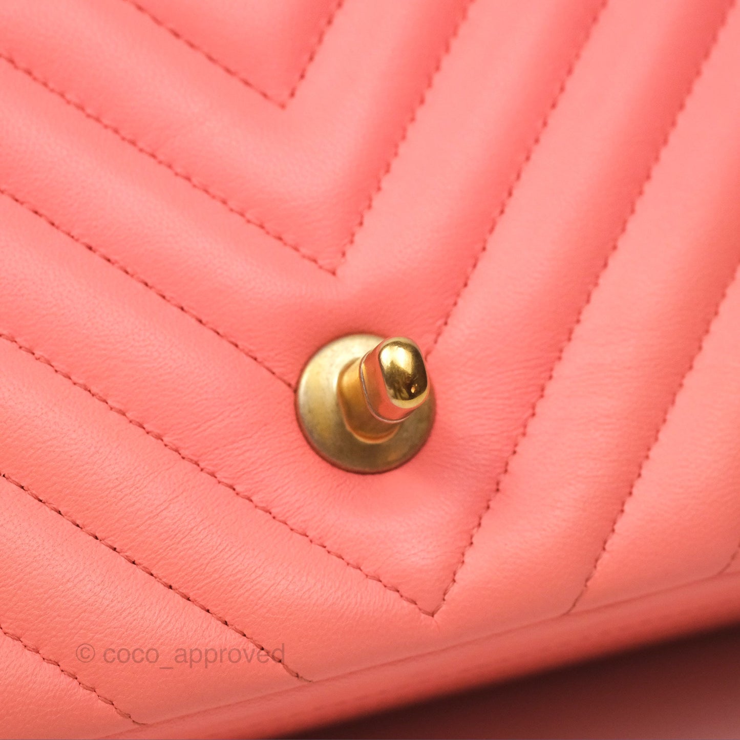 Chanel Chevron Mini Rectangular Flap Peach Pink Lambskin Aged Gold Hardware