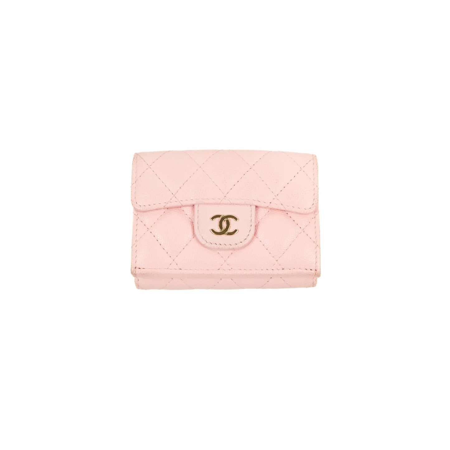 Chanel Quilted Small Classic Flap Trifold Wallet Pink Caviar Gold Hardware