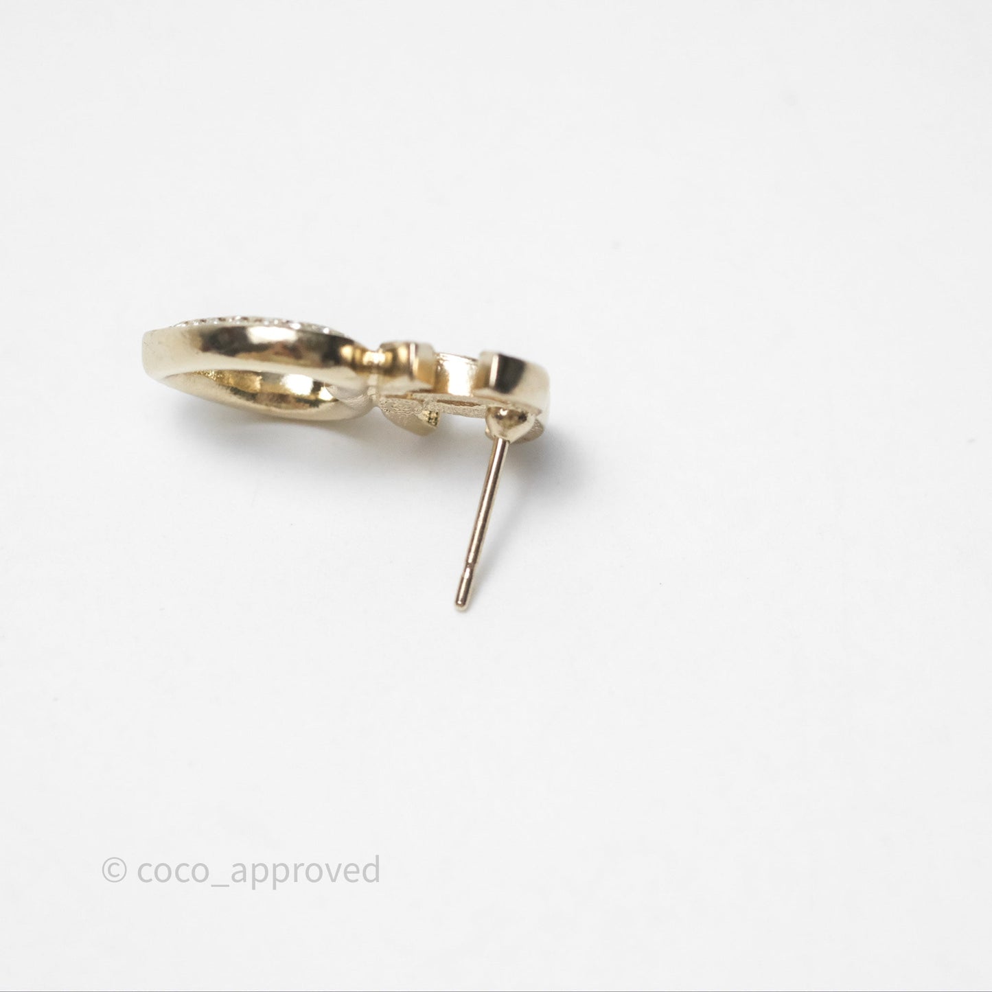 Chanel Crystal CC Heart Earrings Gold Tone 23B