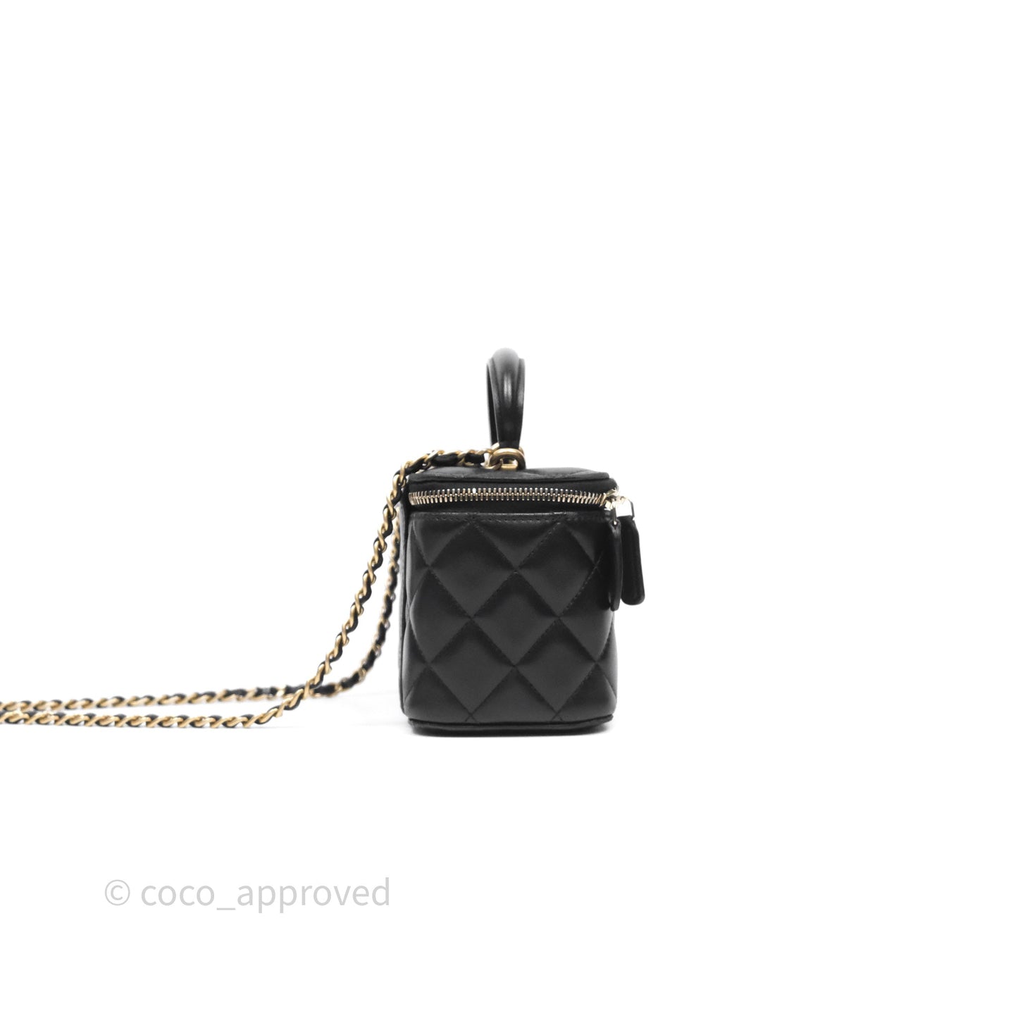 Chanel Vanity Rectangular Top Handle Black Lambskin Gold Hardware