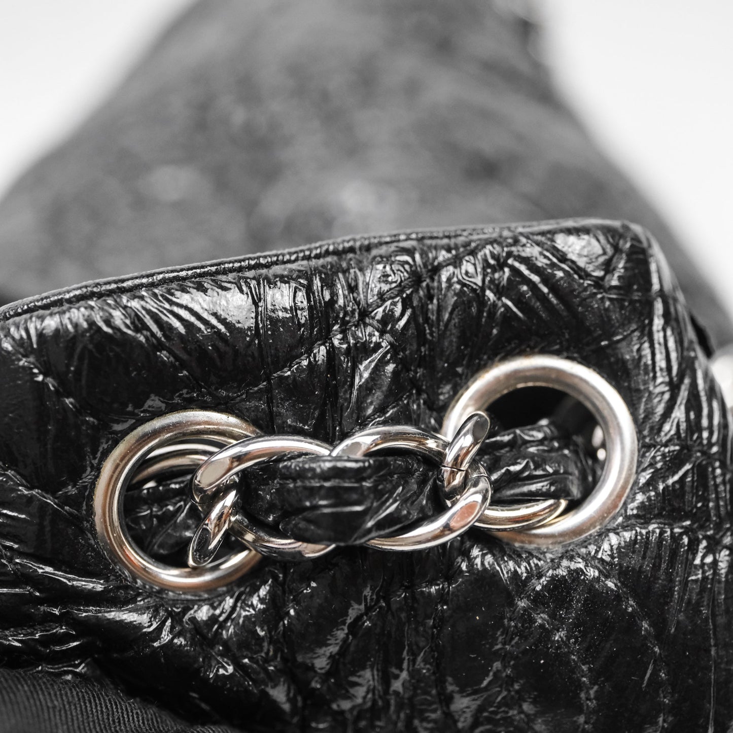 Chanel Black Vinyl Graphic Edge Flap Bag Silver Hardware⁣⁣