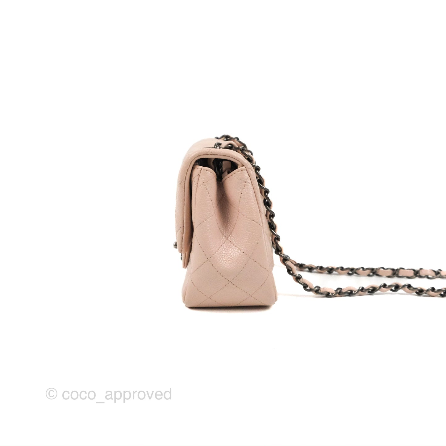 Chanel Quilted Mini Square Flap Pale Pink Caviar Ruthenium Hardware