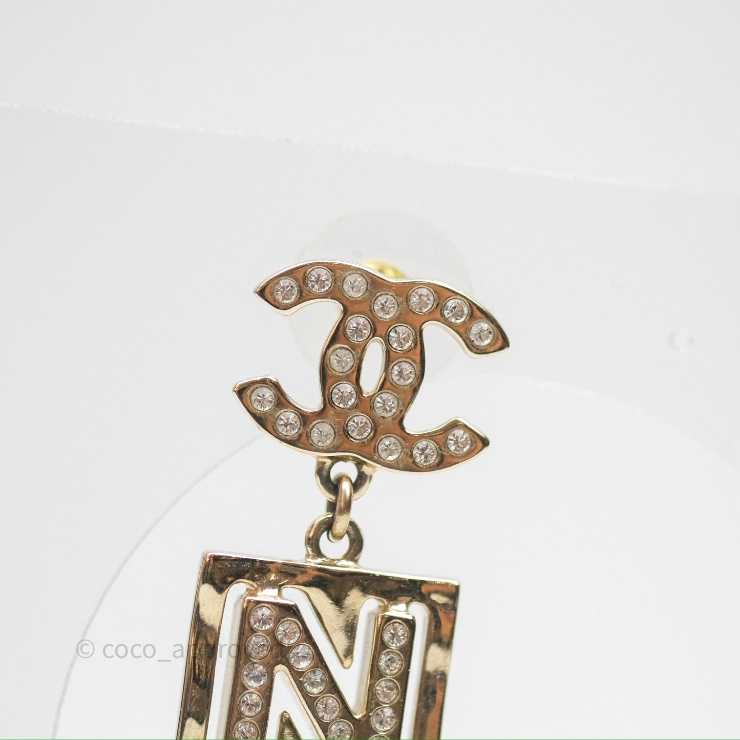 Chanel Crystal CC No.5 Drop Earrings Gold Tone 22S