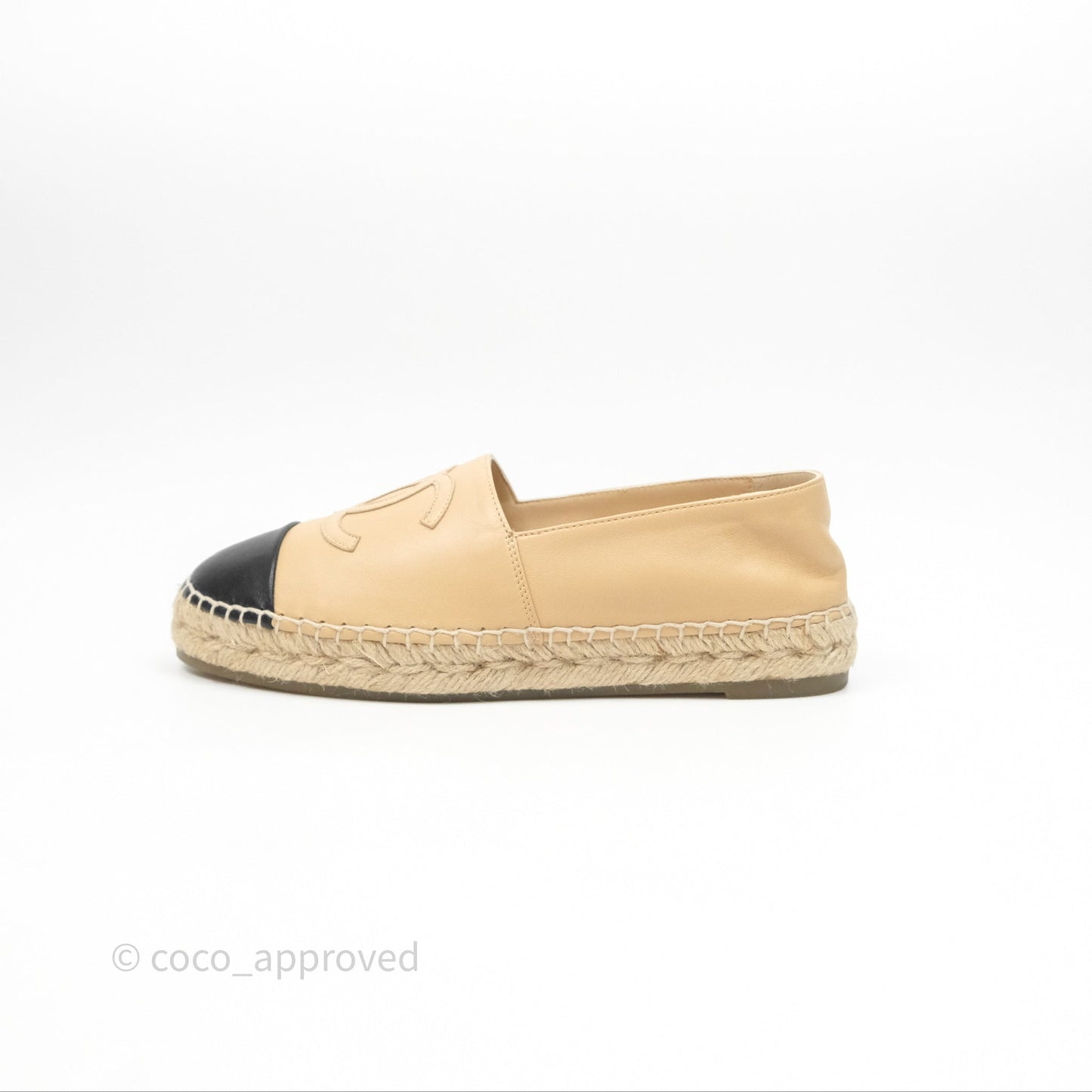 Chanel CC Espadrilles Beige Black Lambskin Size 38