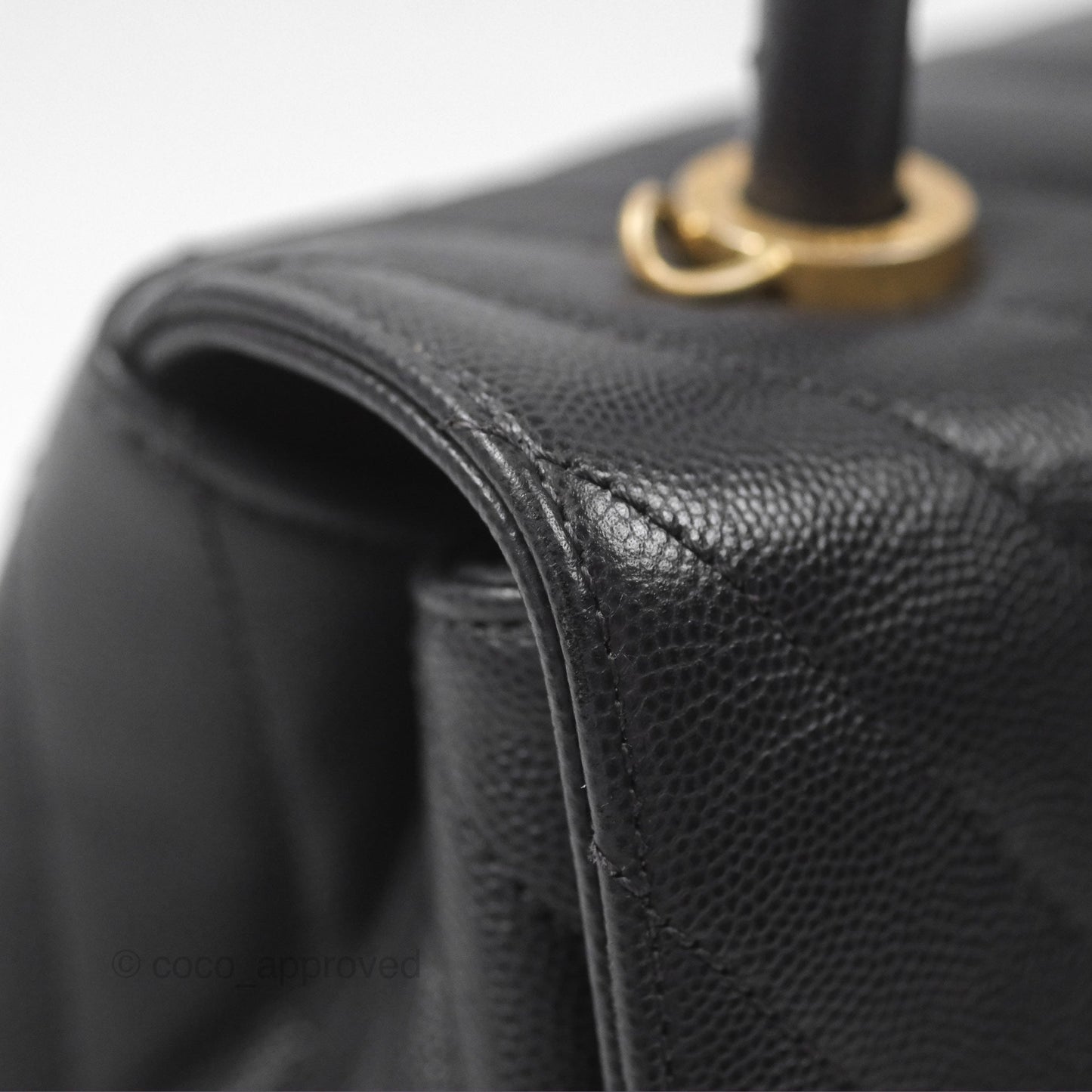 Chanel Small Coco Handle Chevron Dark Grey Caviar Aged Gold Hardware