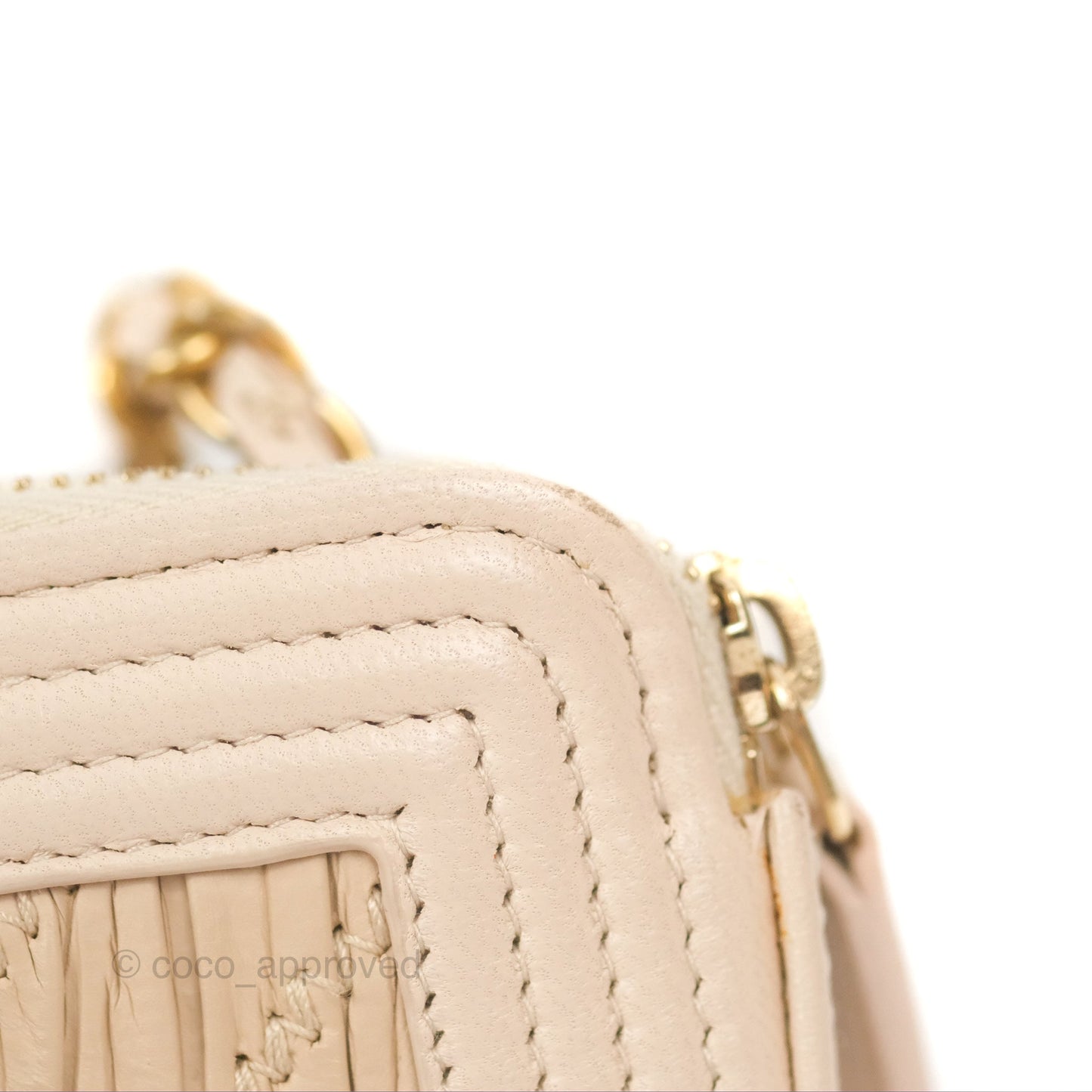 Chanel Boy Double Zip Clutch On Chain Chevron Pale Beige Aged Gold Hardware