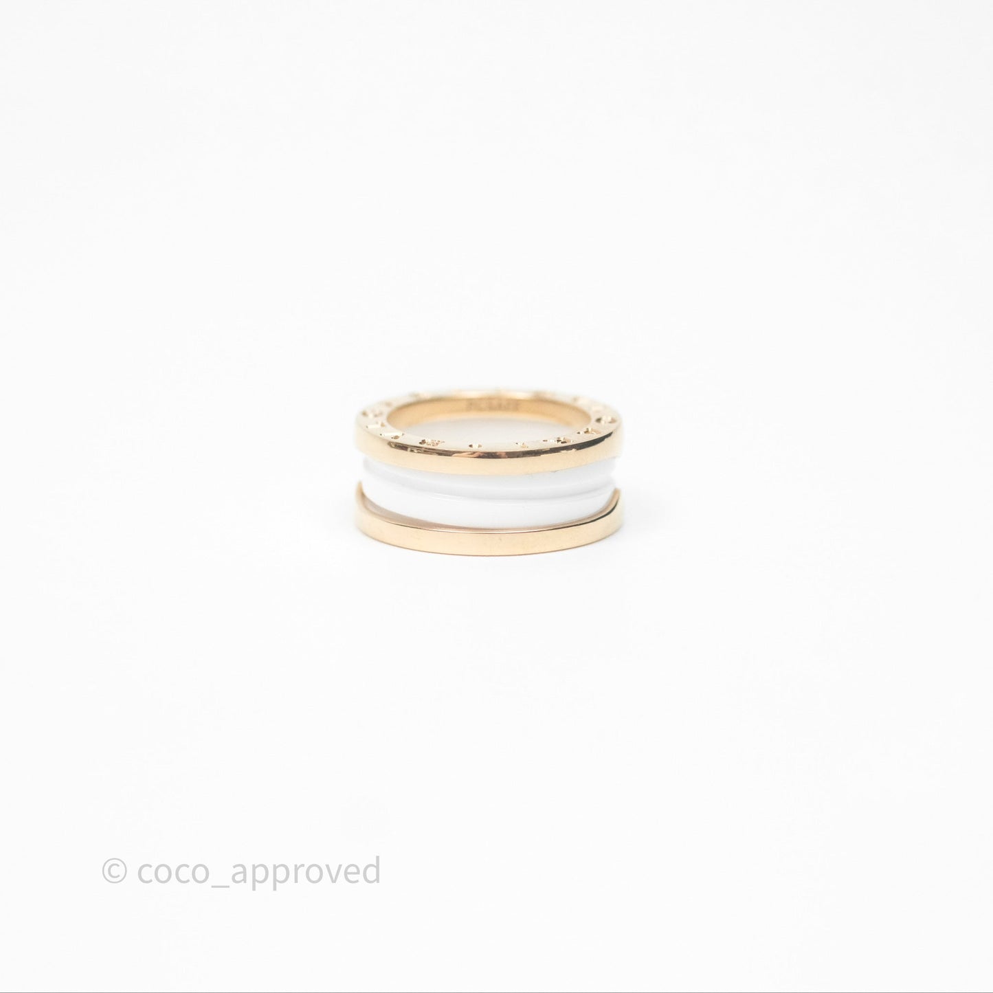 Bvlgari B.Zero1 Two-Band Ring White Ceramic Spiral 18K Rose Gold Size 49