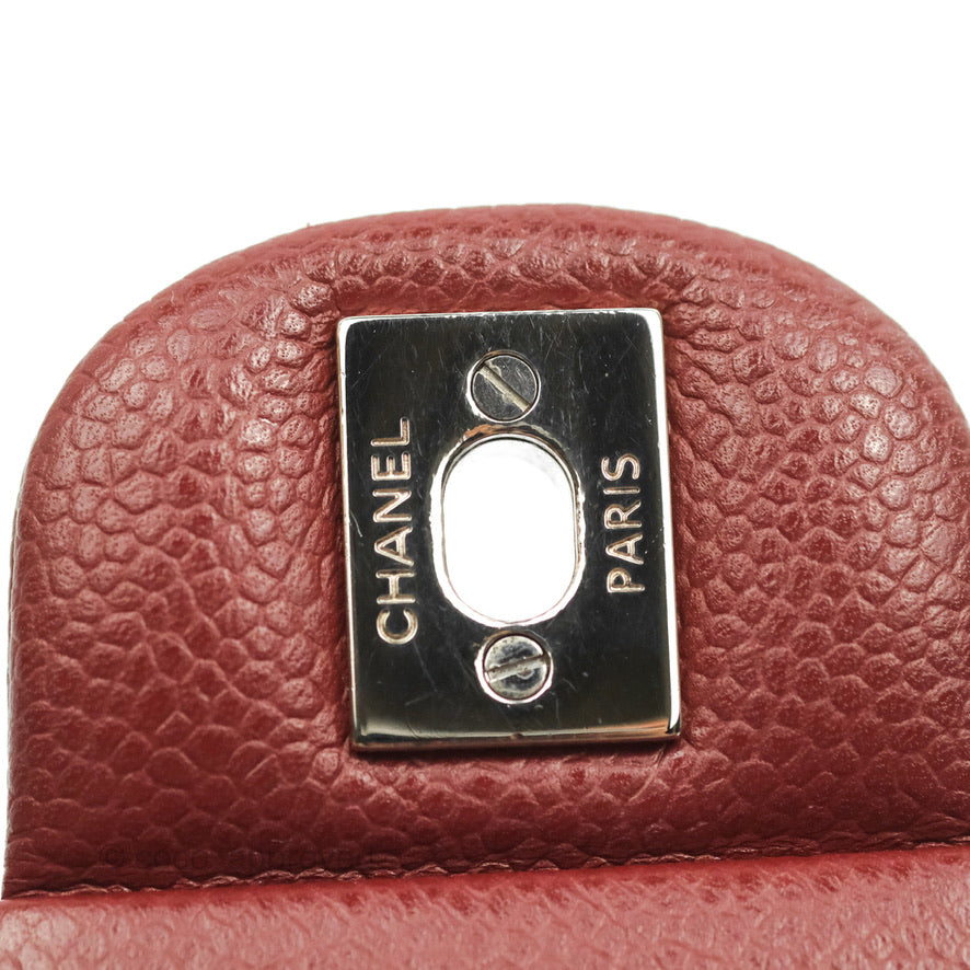 Chanel Classic M/L Medium Double Flap Dark Red Caviar Silver Hardware