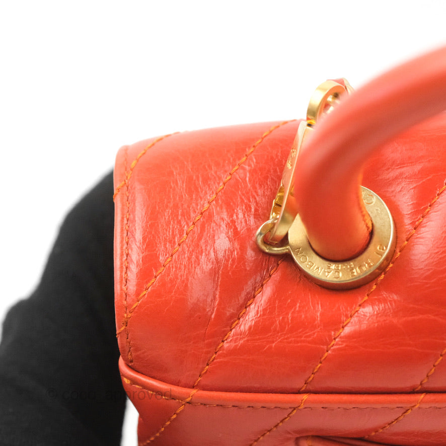 Chanel Chevron Small Coco Handle Dark Orange Shiny Aged Calfskin Aged Gold Hardware