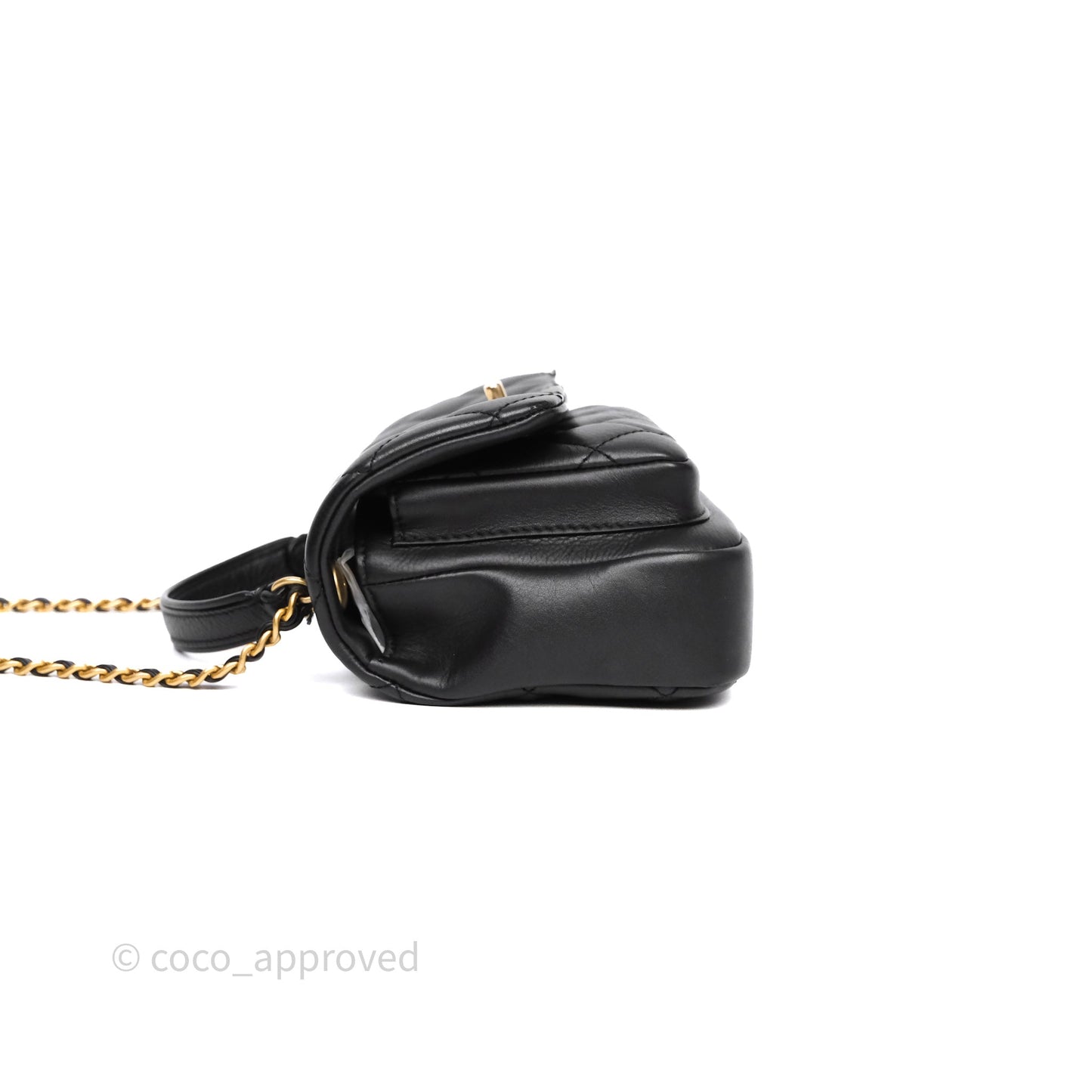 Chanel Quilted Handle Flap Bag Black Calfskin Aged Gold Hardware