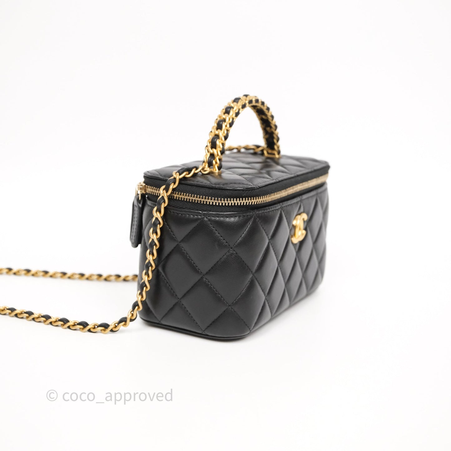 Chanel Top Handle Vanity Rectangular Black Lambskin Aged Gold Hardware