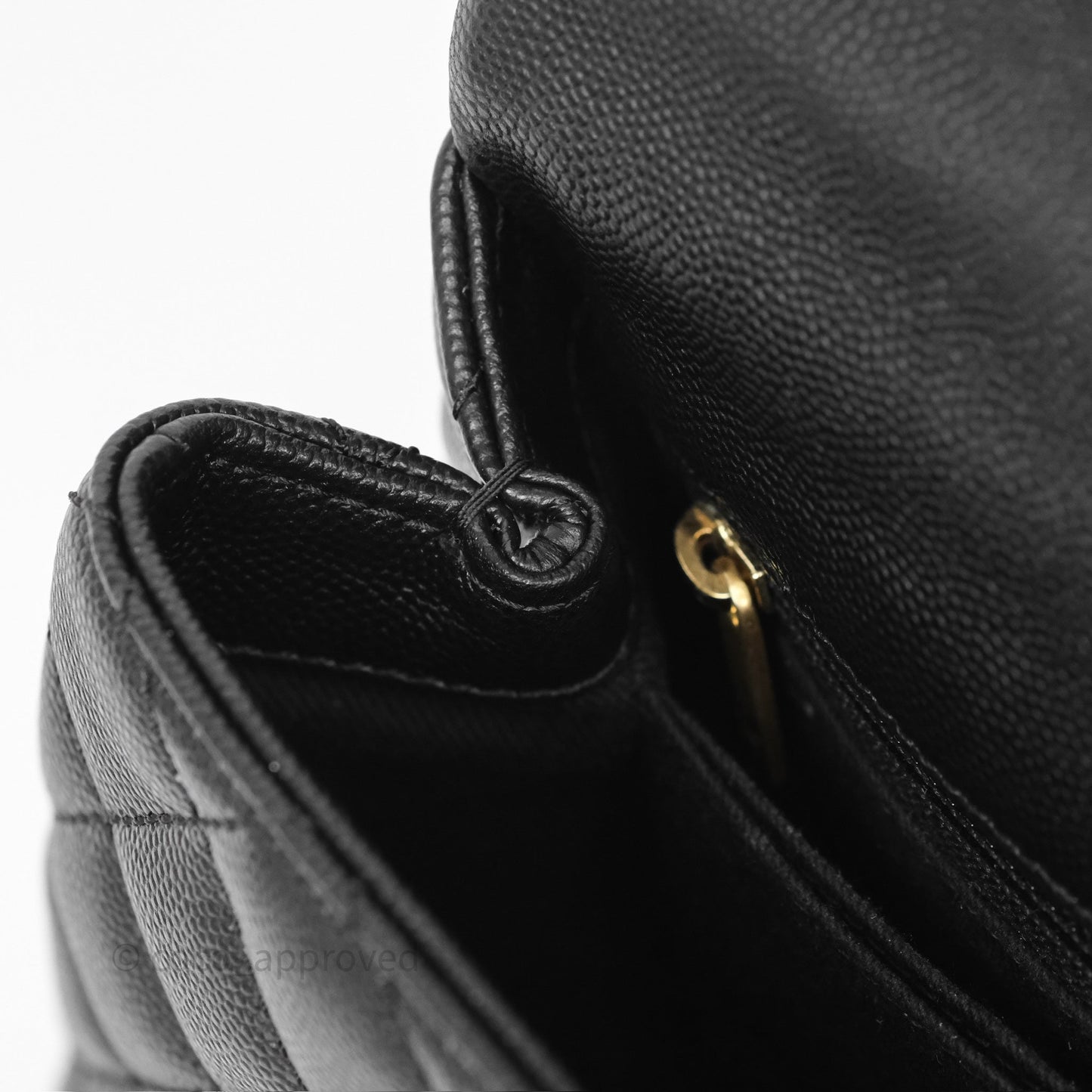 Chanel Small Coco Handle Quilted Black Caviar Aged Gold Hardware Lizard Handle