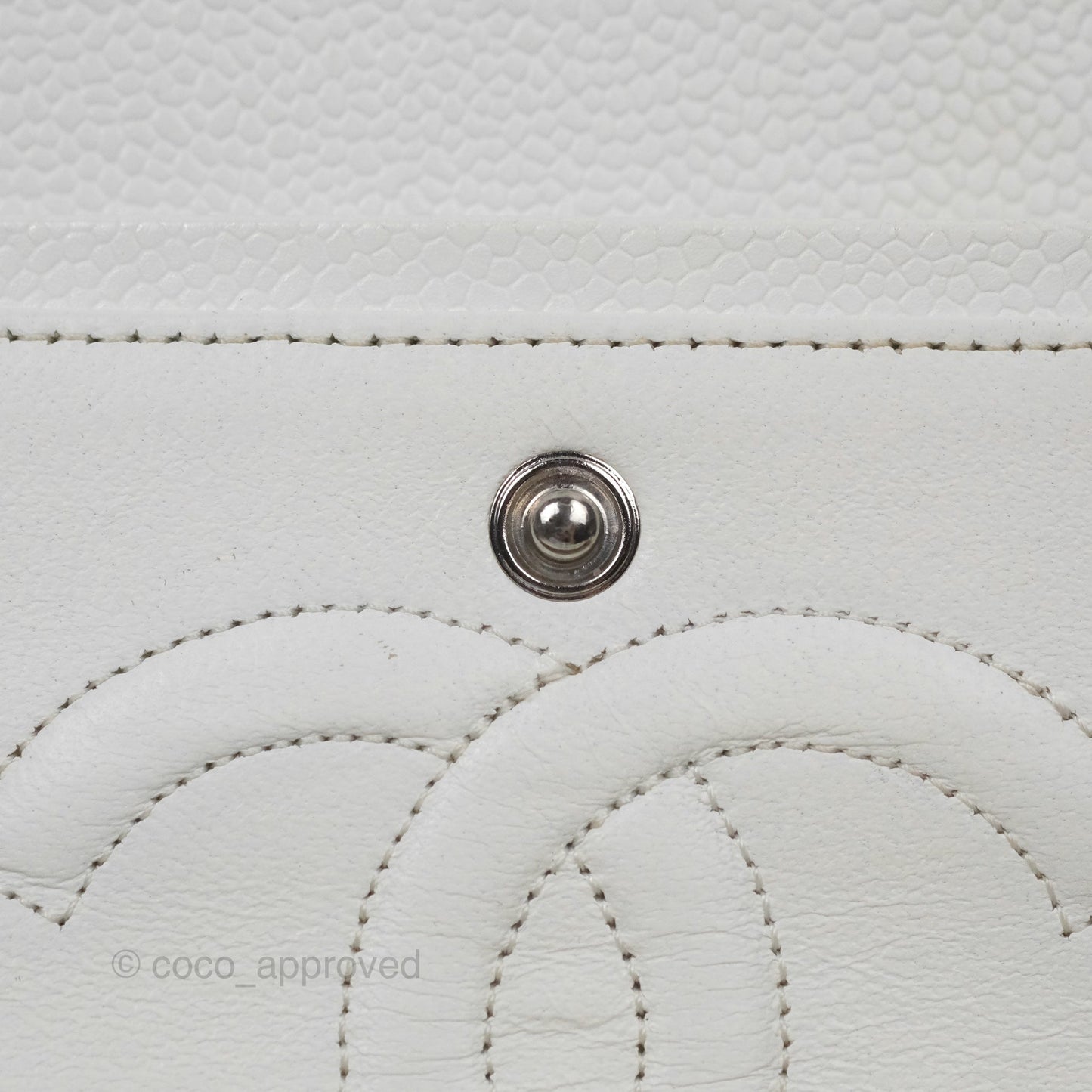 Chanel Classic M/L Medium Flap Quilted White Caviar Silver Hardware