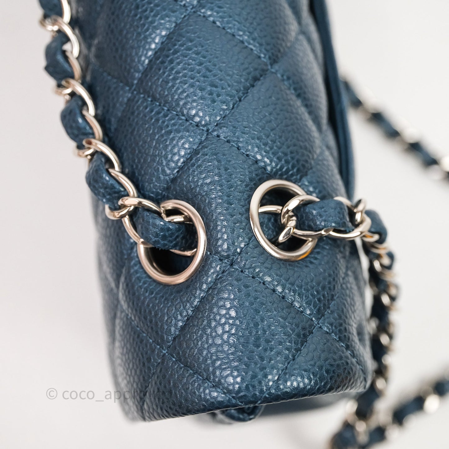 Chanel Classic Medium Flap Quilted Iridescent Teal Caviar Silver Hardware