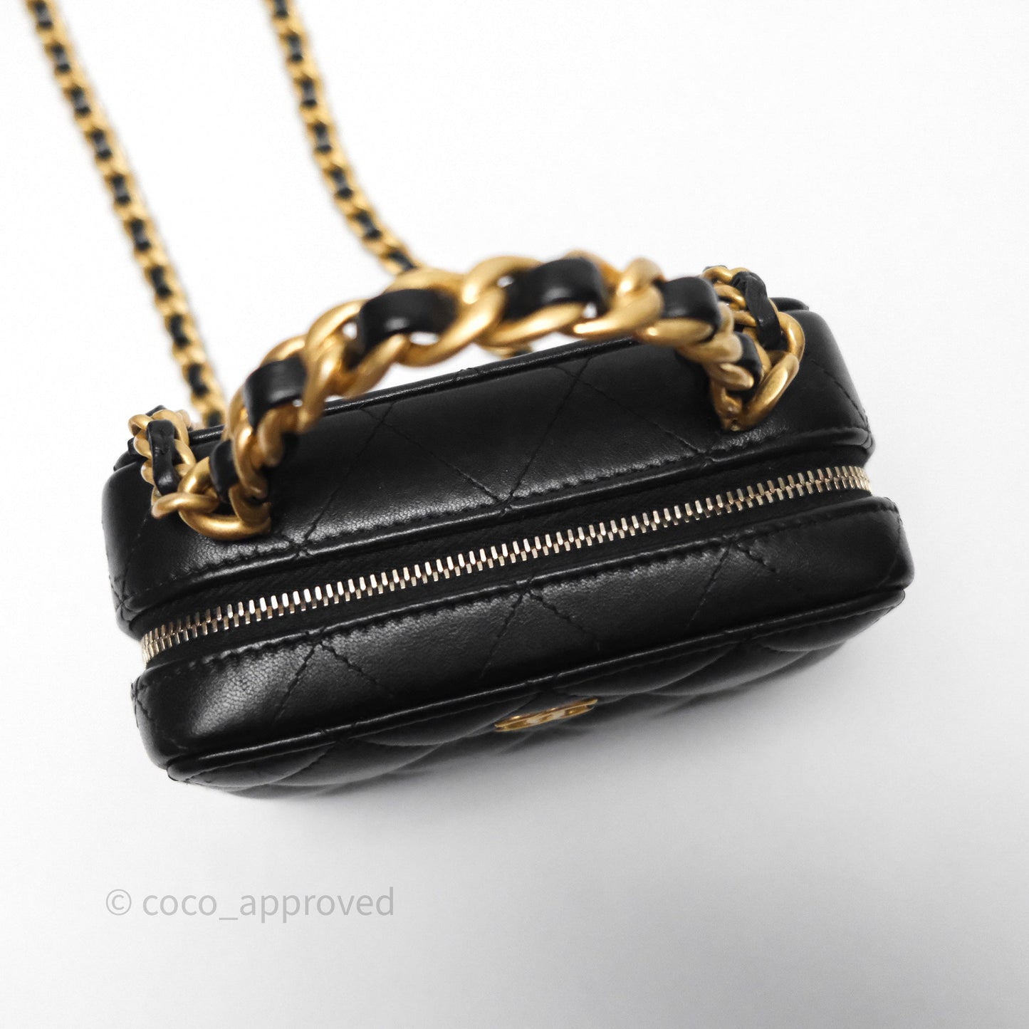 Chanel Top Handle Vanity Case Black Lambskin Aged Gold Hardware 22A