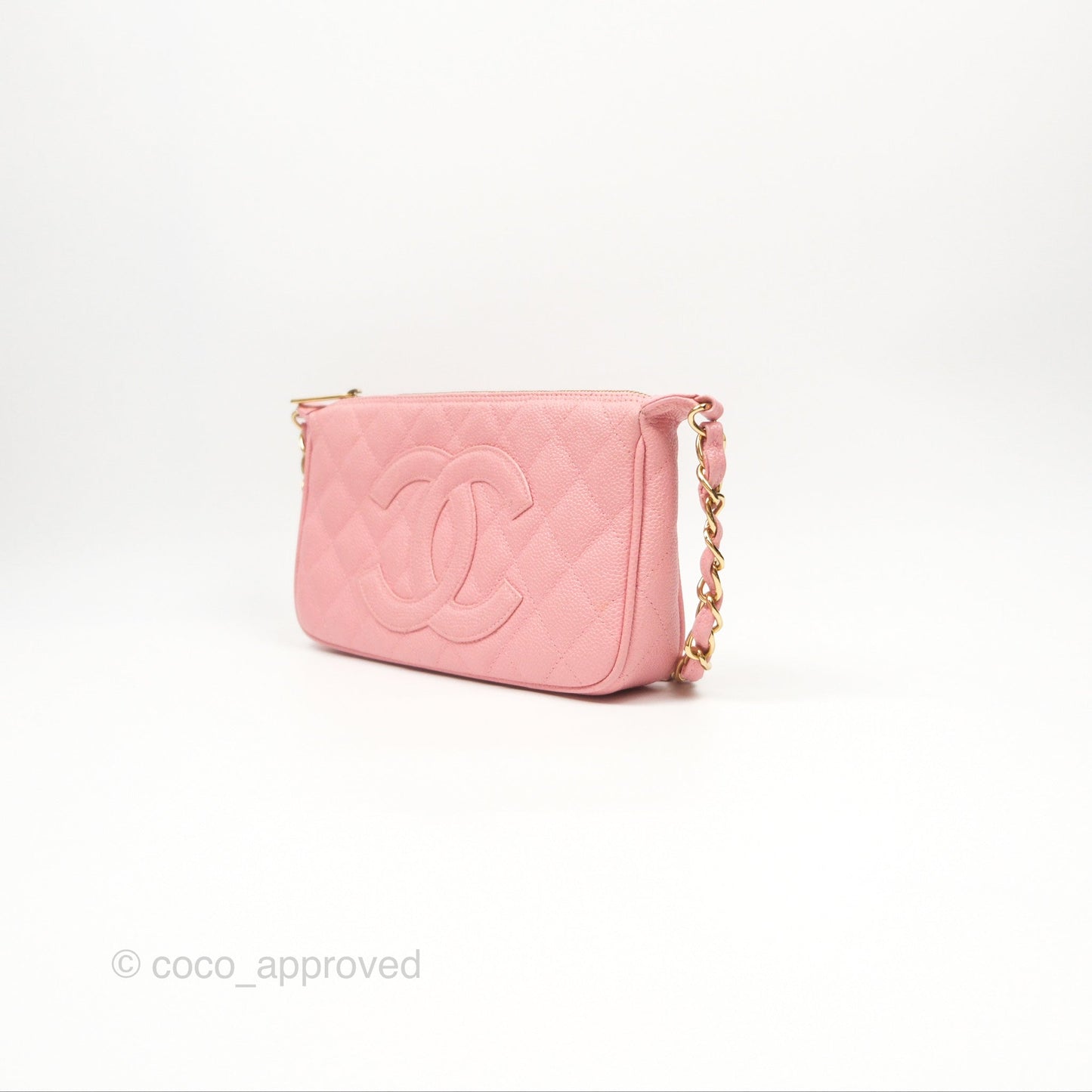 Chanel Vintage CC Quilted Shoulder Bag Pink Caviar Gold Hardware
