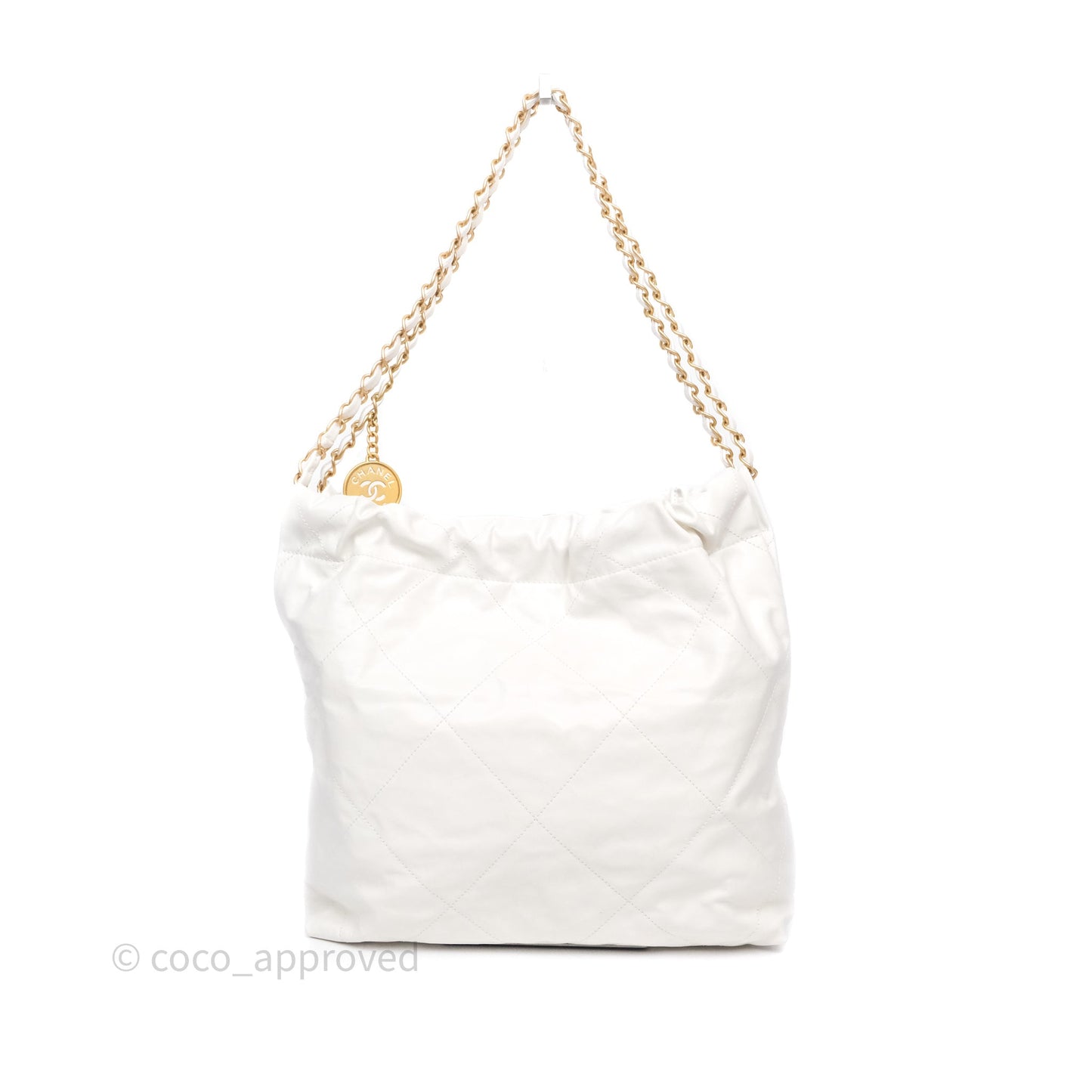 Chanel 22 Small White Shiny Crumpled Calfskin Aged Gold Hardware