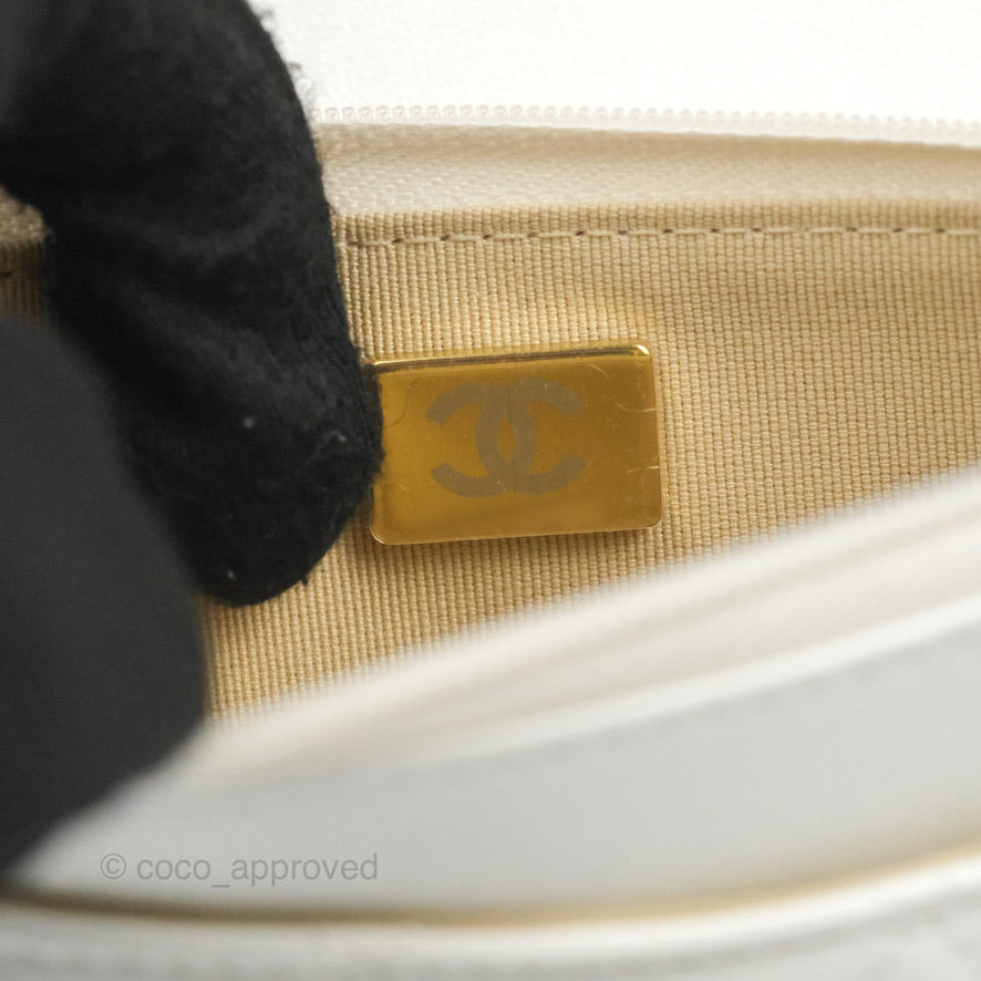 Chanel Quilted Double Chain WOC White Shiny Lambskin Aged Gold Hardware 23C