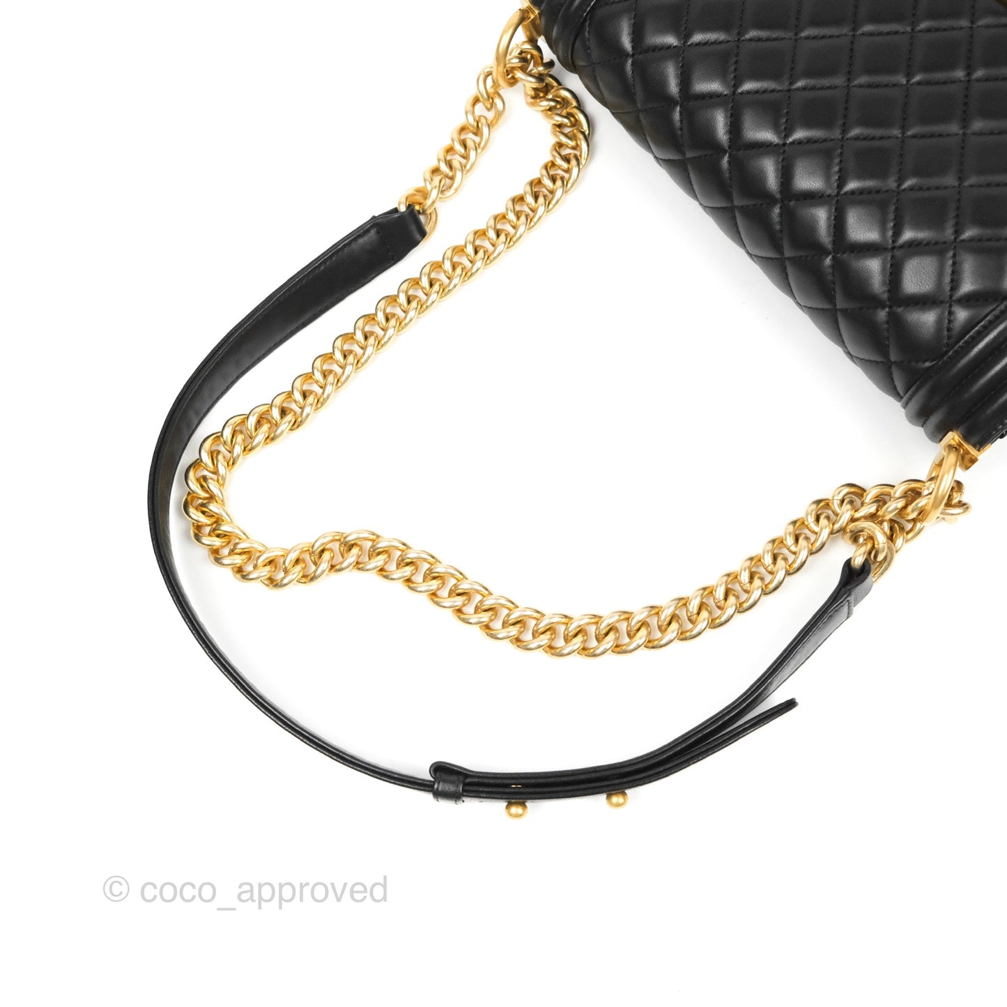 Chanel Quilted Medium Boy Black Lambskin Aged Gold Hardware