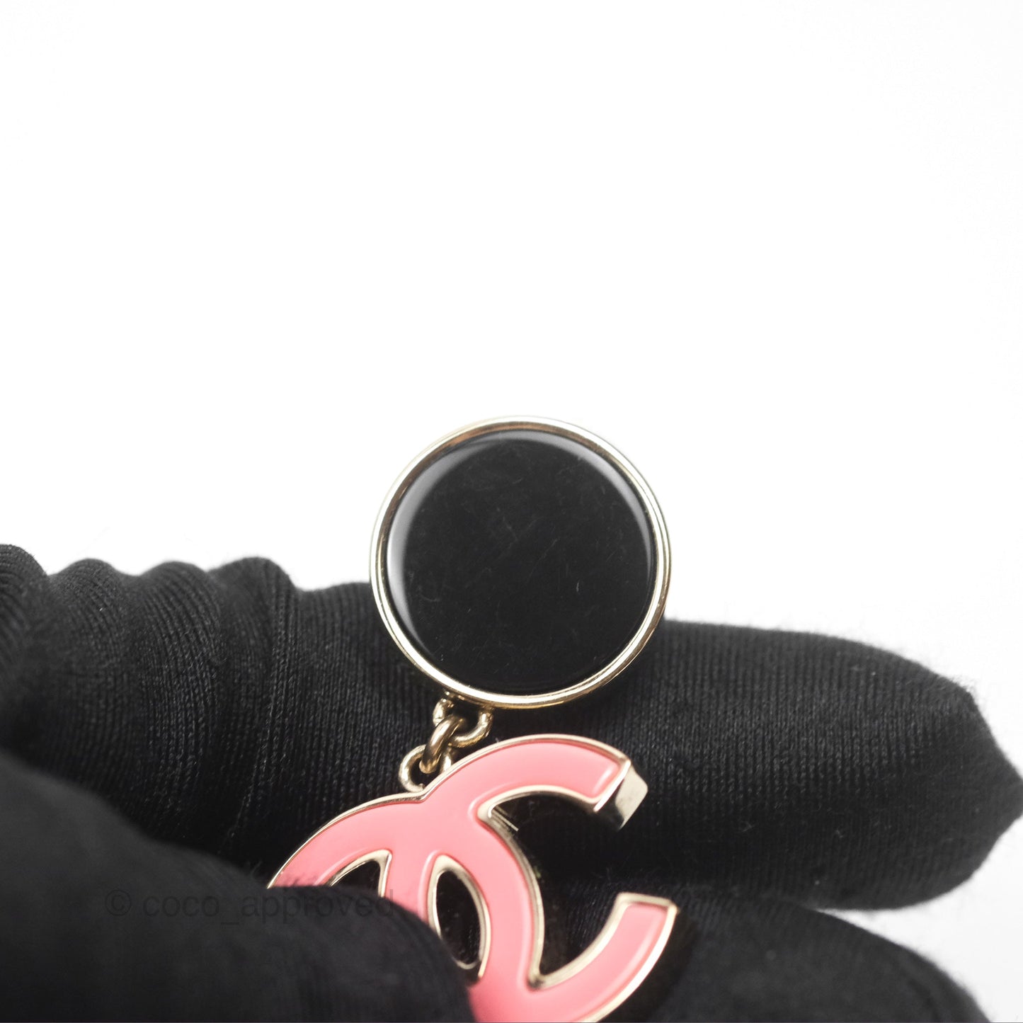 Chanel CC Logo Enamel Pink/ Black Drop Earrings 23C