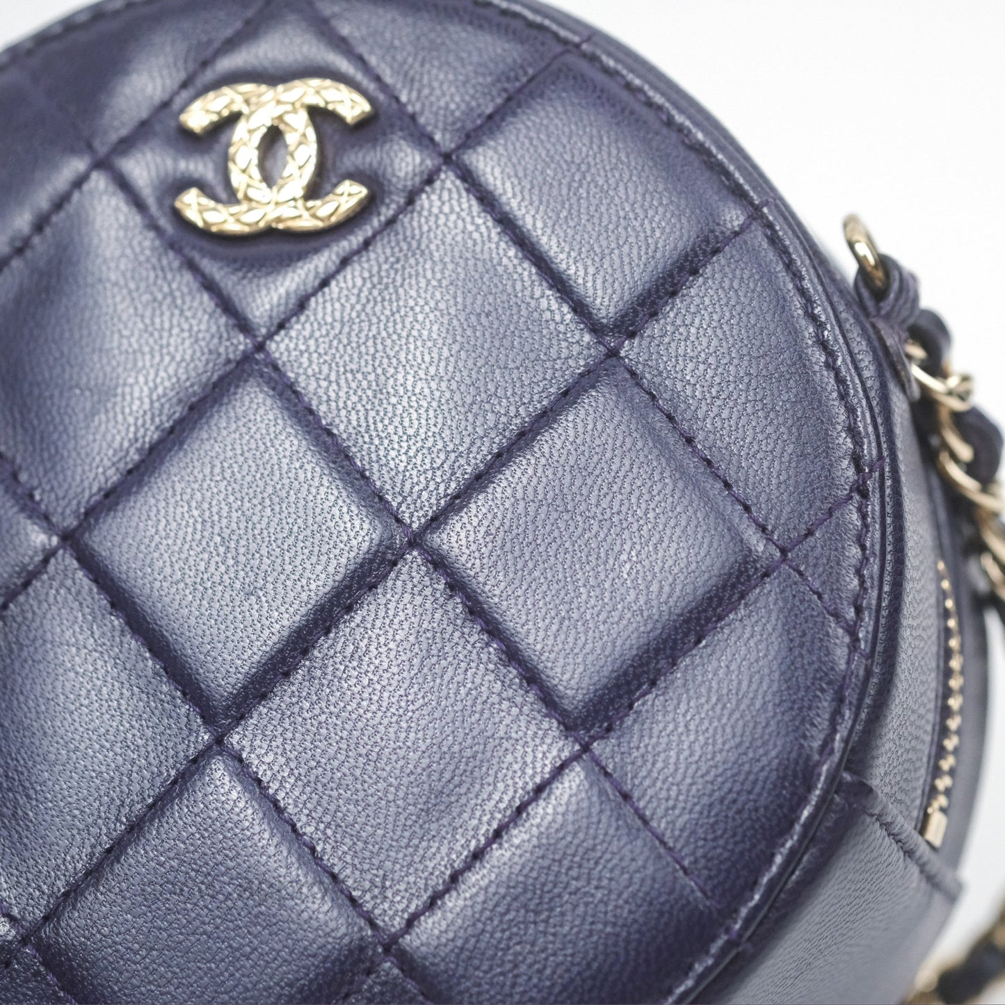 Chanel Quilted Round Clutch with Chain Dark Purple Calfskin Gold Hardware