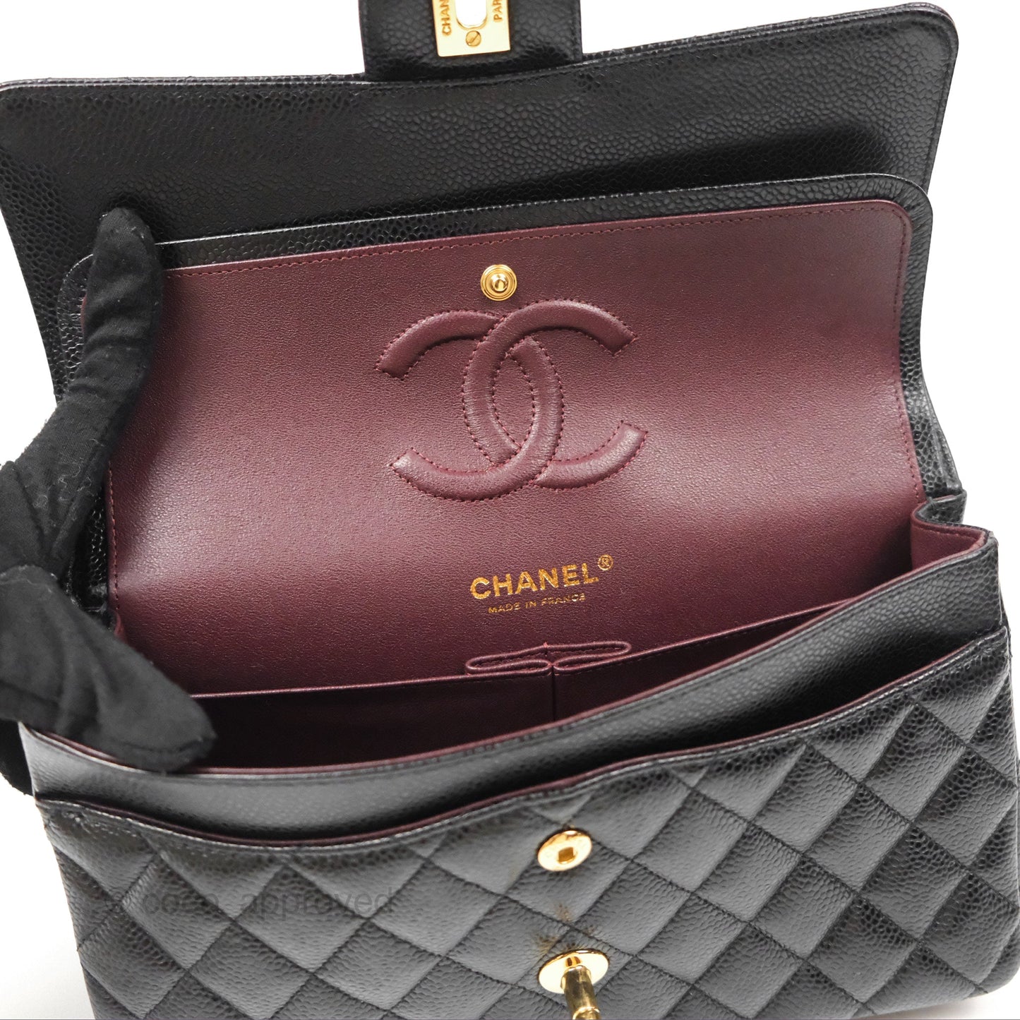 Chanel Classic M/L Medium Flap Quilted Black Caviar Gold Hardware