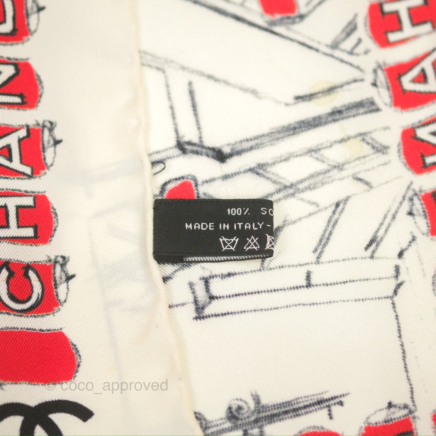 Chanel Square Silk Scarf Ivory/ Black/ Red