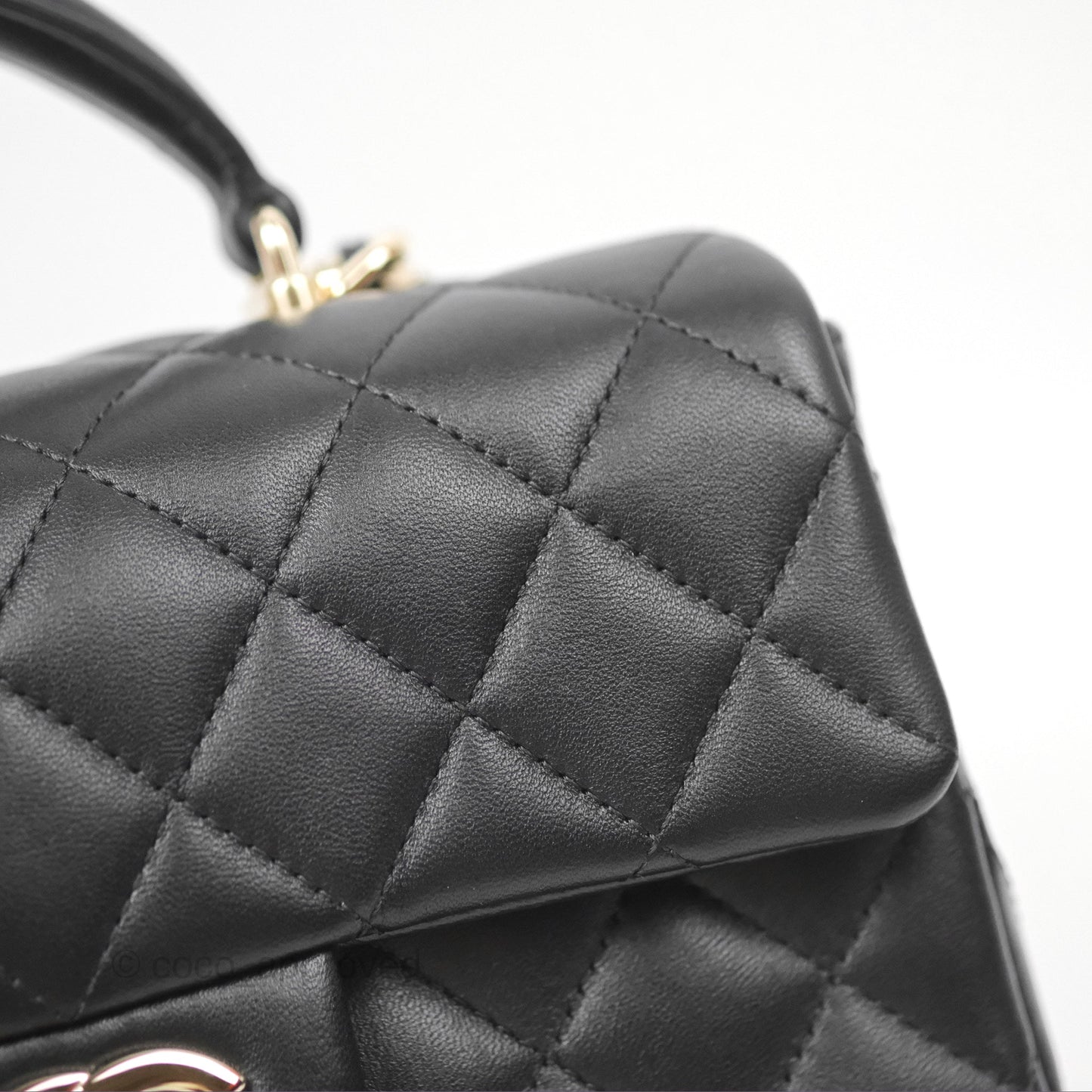 Chanel Top Handle Mini Rectangular Flap Bag with Charm Black Lambskin Gold Hardware