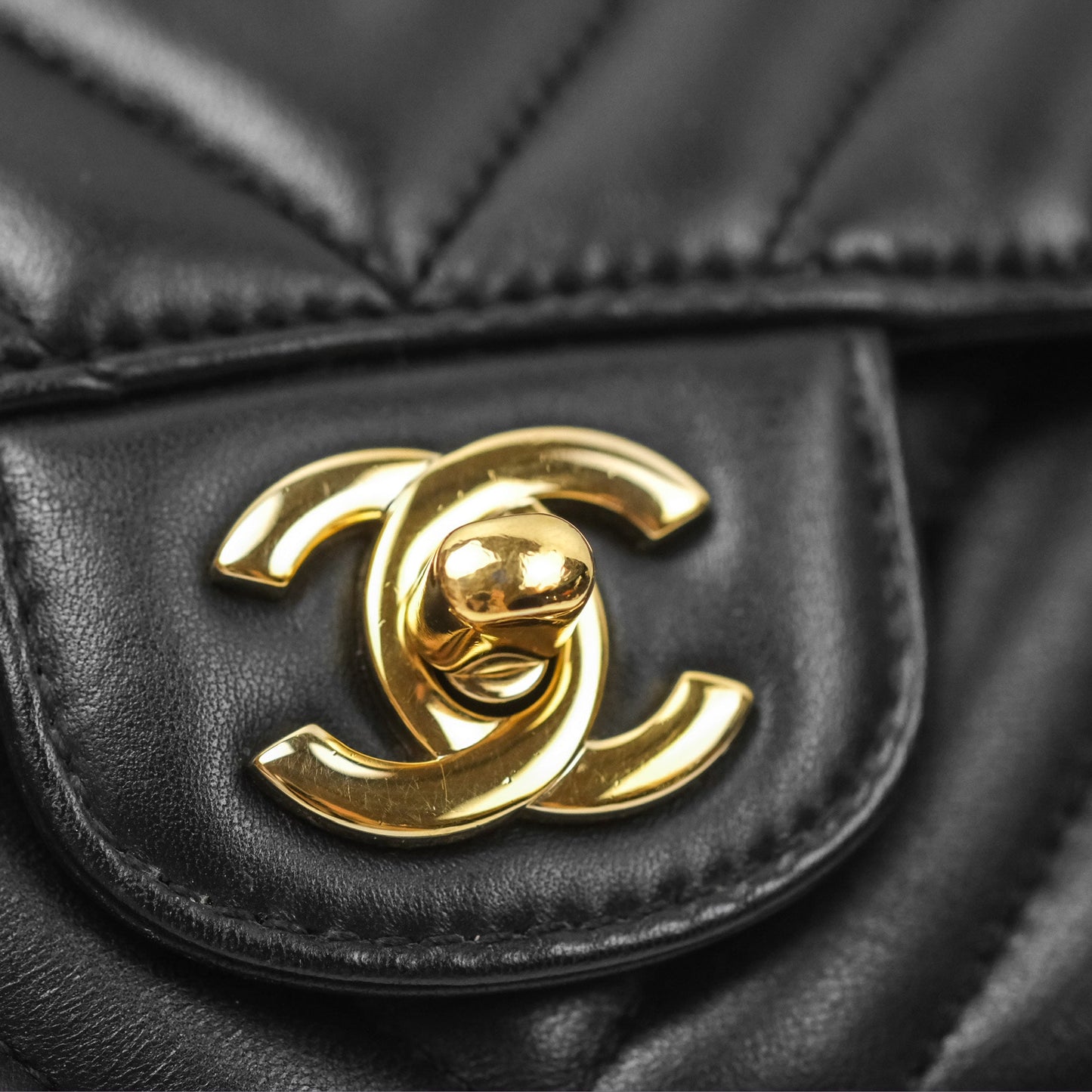 Chanel Mini Rectangular Flap Chevron Black Lambskin Gold Hardware