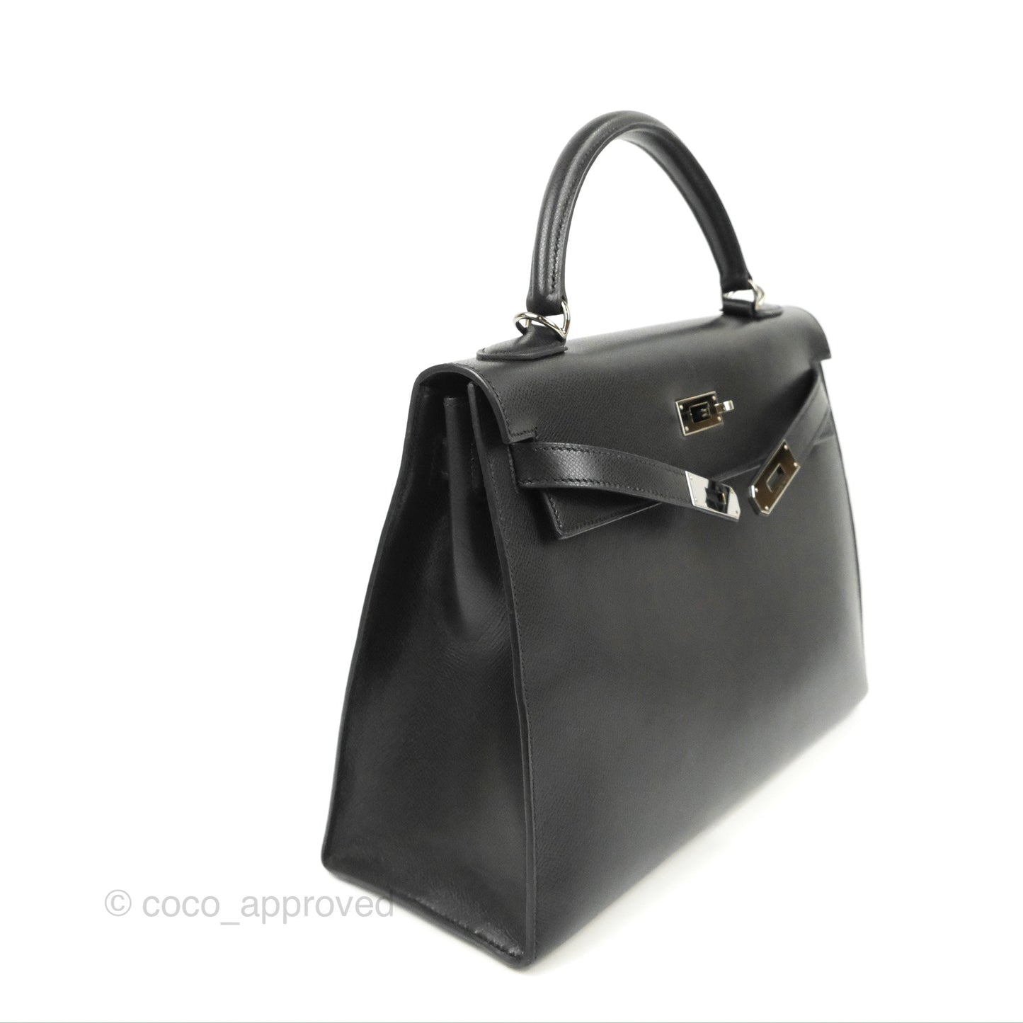 Hermès Kelly 32 Sellier Black Epsom Palladium Hardware