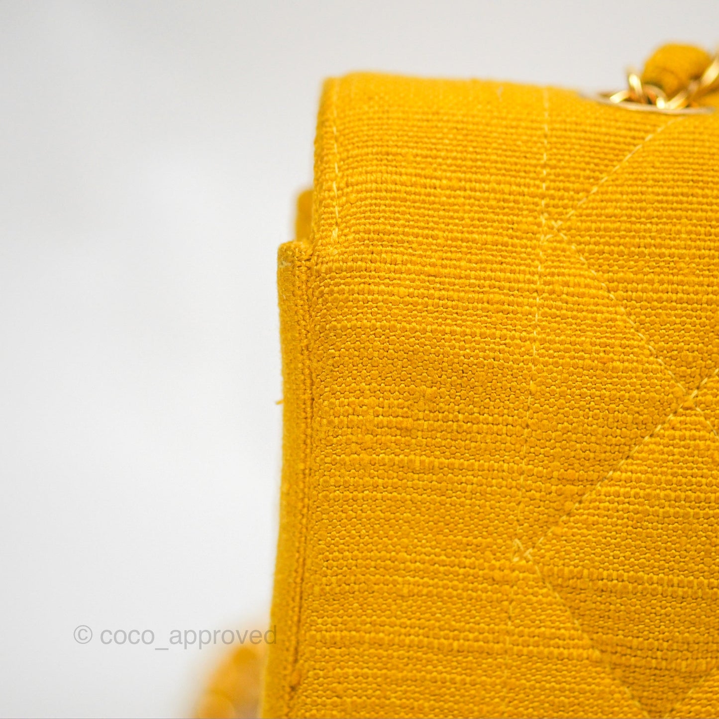 Chanel Vintage Small Classic Diana Flap Bag Yellow Linen Fabric 24K Gold Hardware