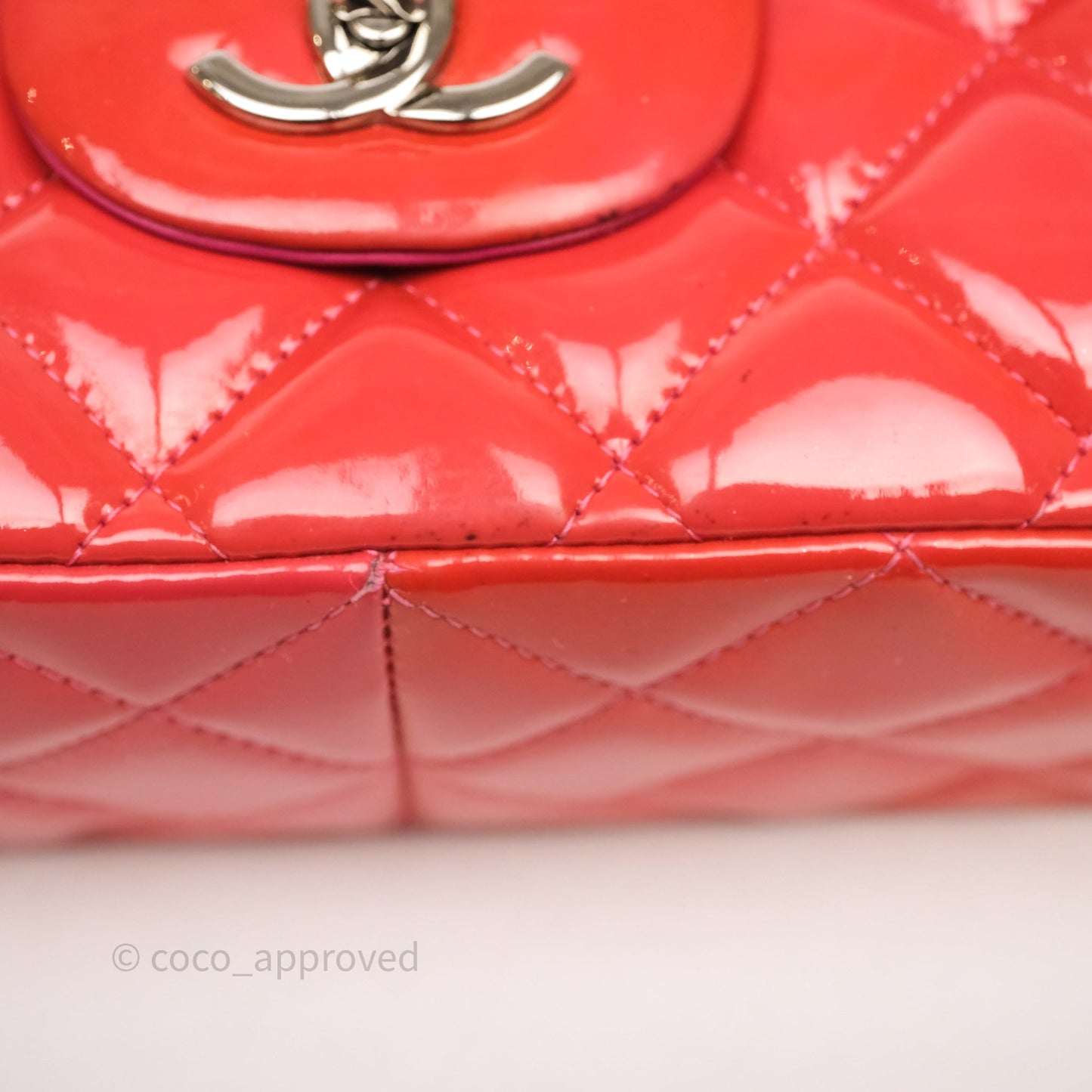 Chanel Jumbo Double Flap Red Orange Patent Silver Hardware⁣⁣