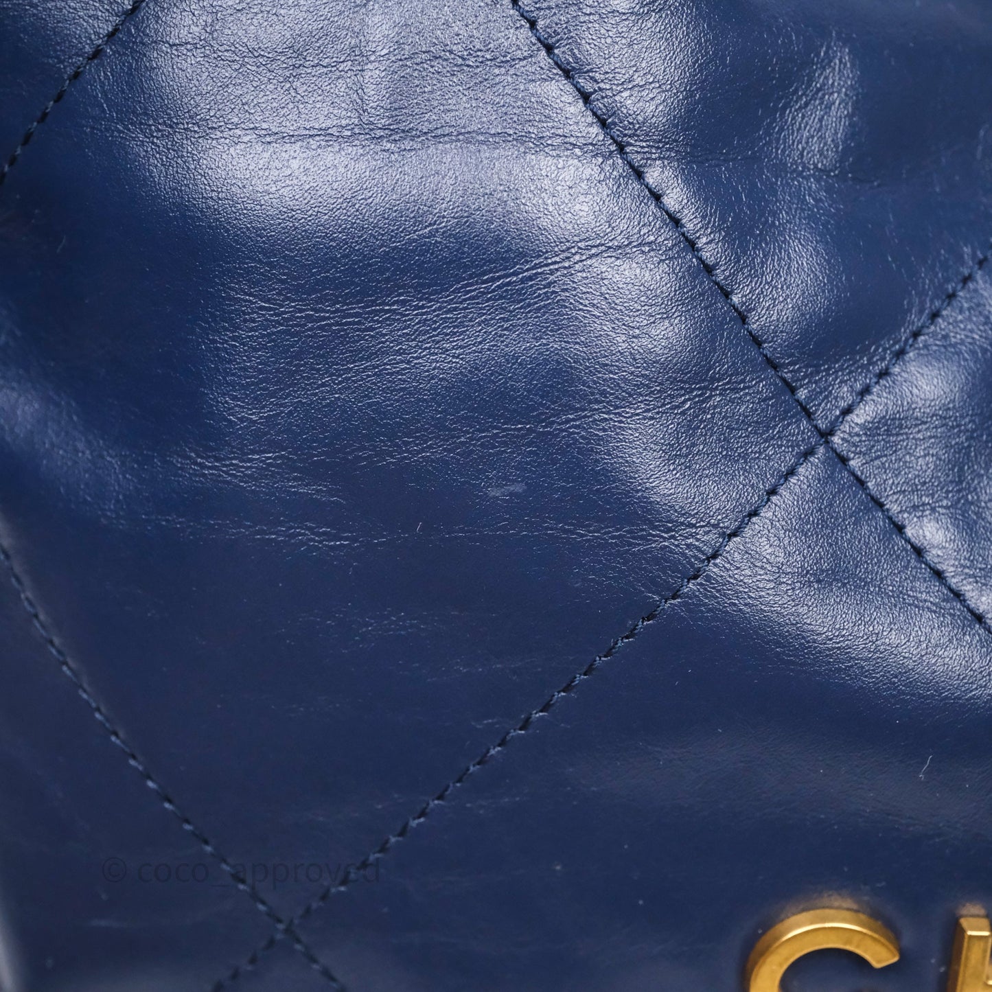 Chanel 22 Small Blue Shiny Calfskin Aged Gold Hardware