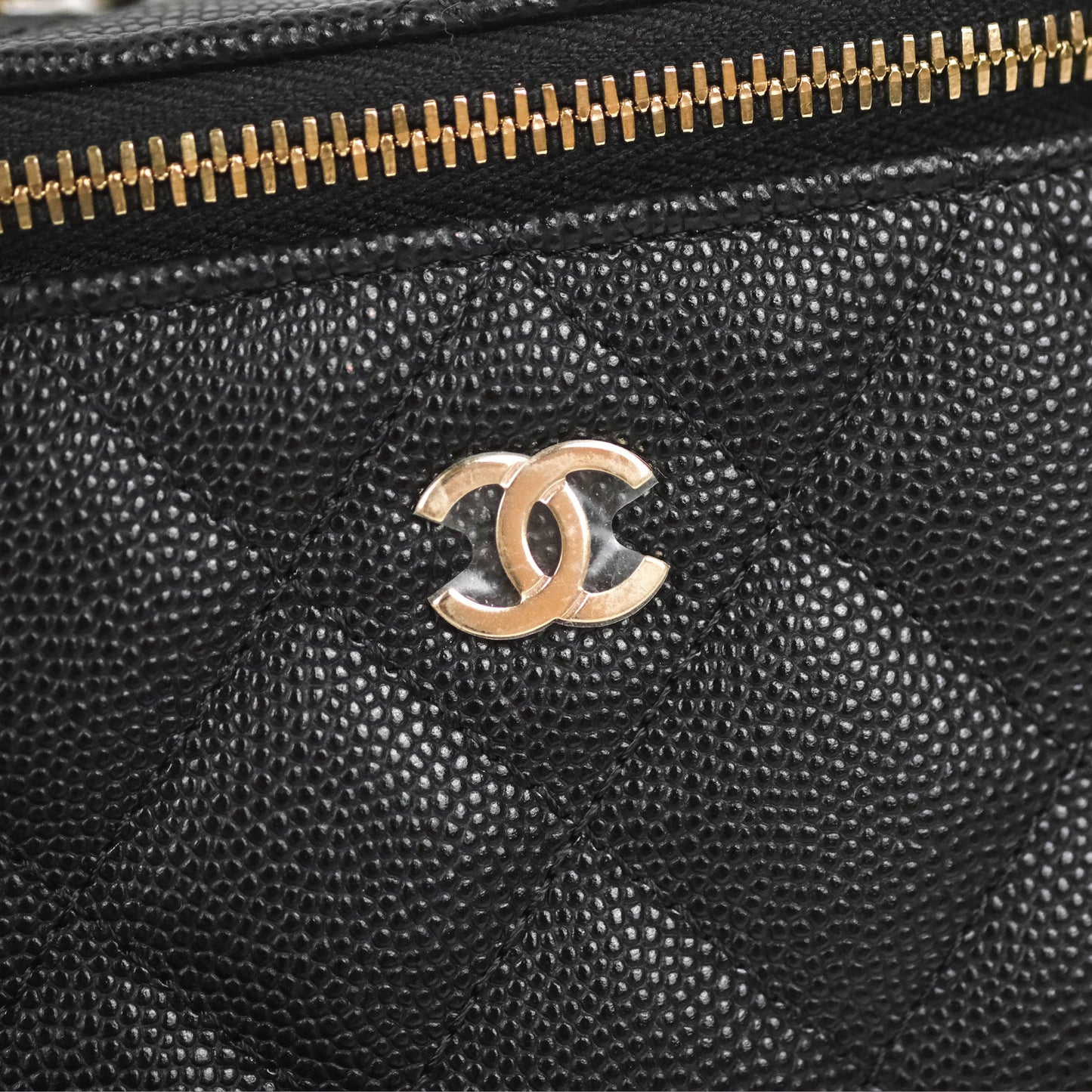 Chanel Mini Vanity With Chain Black Caviar Gold Hardware