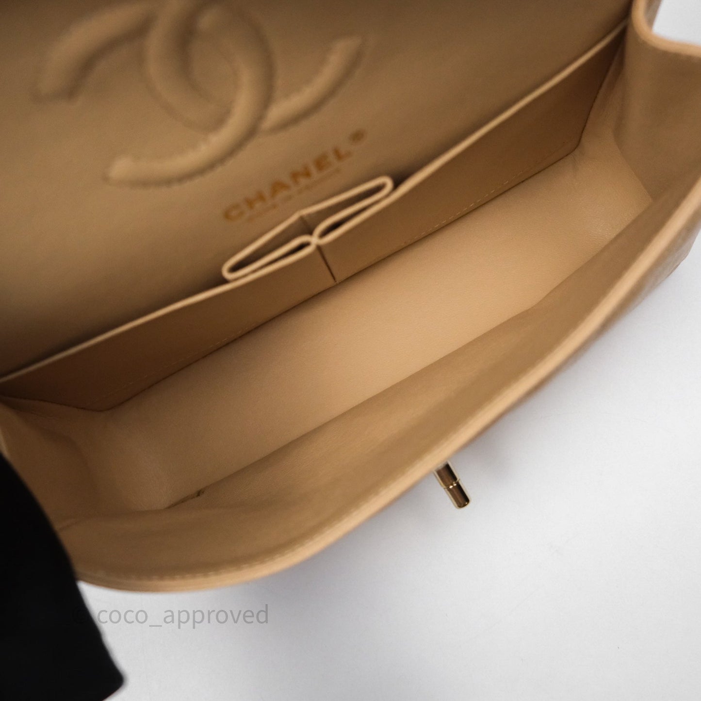 Chanel Classic Small S/M Quilted Flap Beige Caviar Gold Hardware