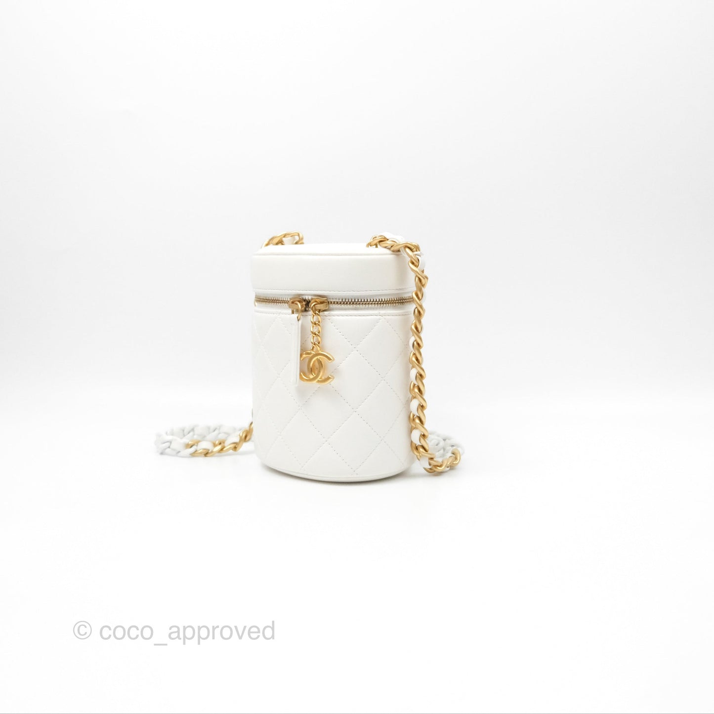 Chanel Vanity Case With Chain Shoulder Bag Quilted Calfskin Leather White