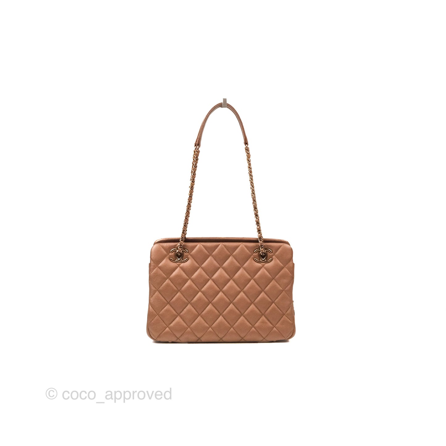 Chanel Quilted Small CC Eyelet Tote Copper Iridescent Goatskin Rose Gold