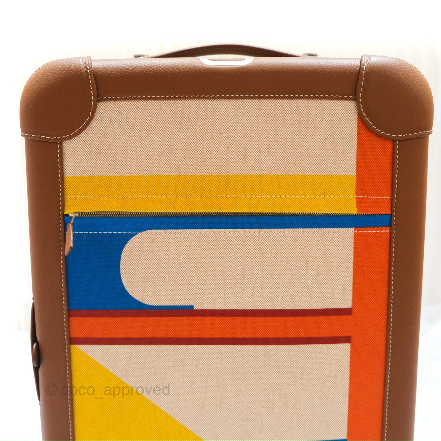 Hermès R.M.S Cabin 55 Suitcase in Ecru-Beige/ Fauve/ Orange Canvas Gold Clemence Palladium Hardware