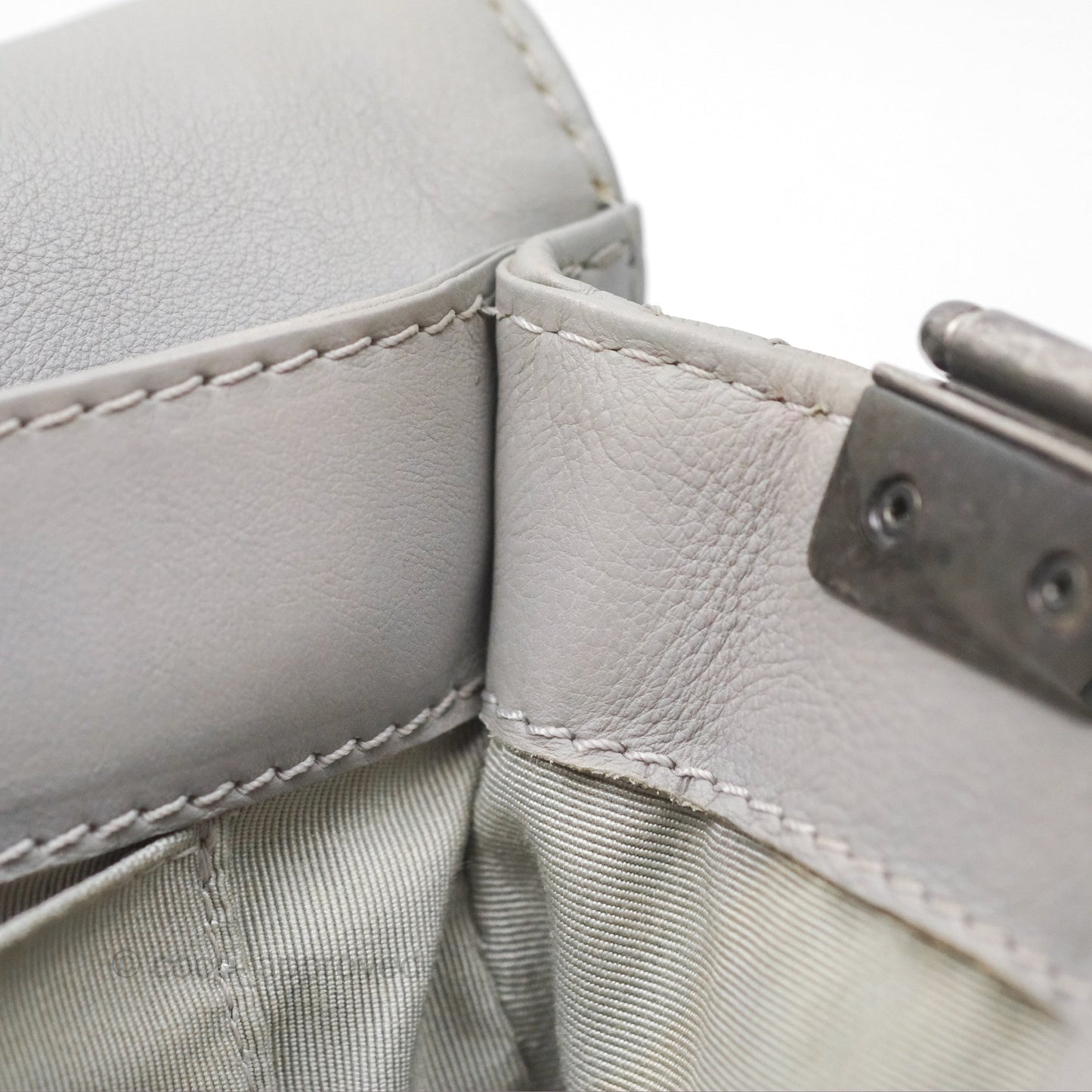 Chanel Medium Boy Reverso Flap Light Grey Calfskin Ruthenium Hardware
