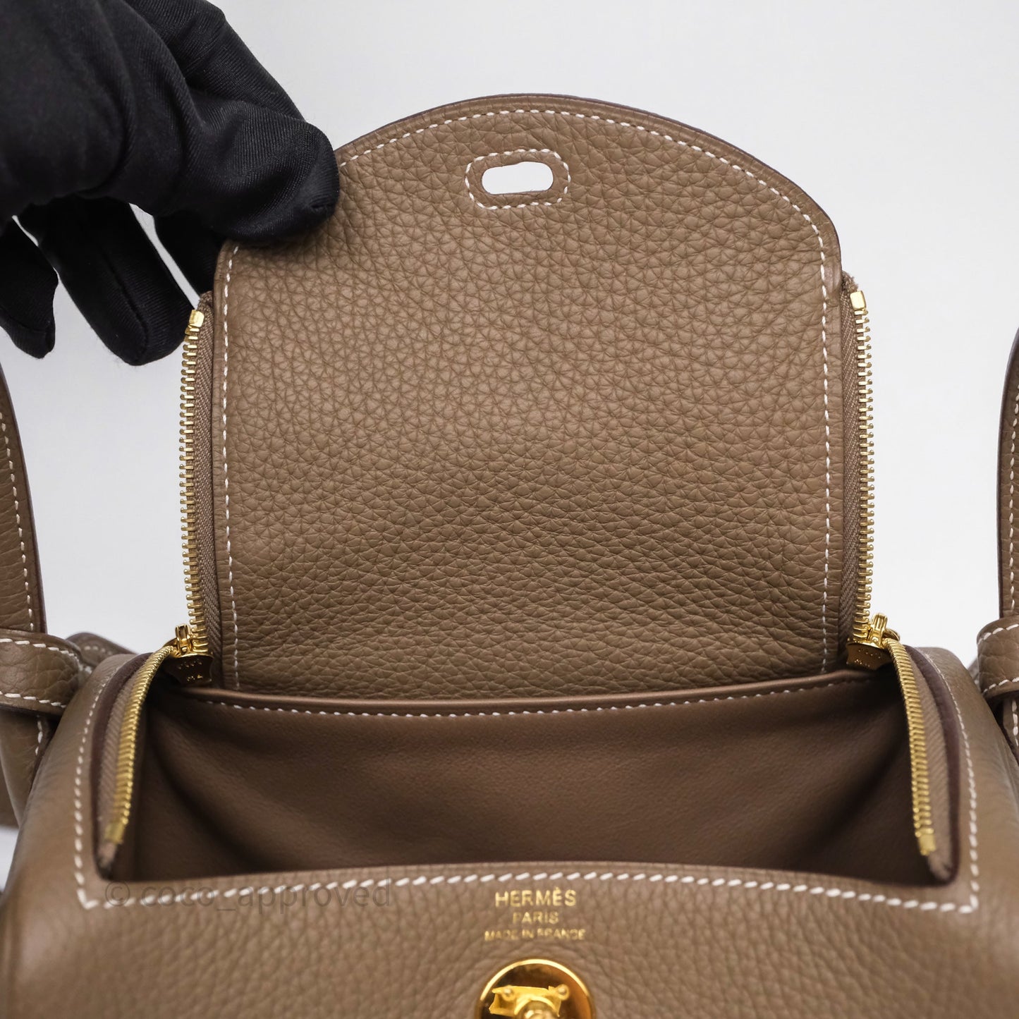Hermès Mini Lindy 20 Etoupe 18 Clemence Gold Hardware