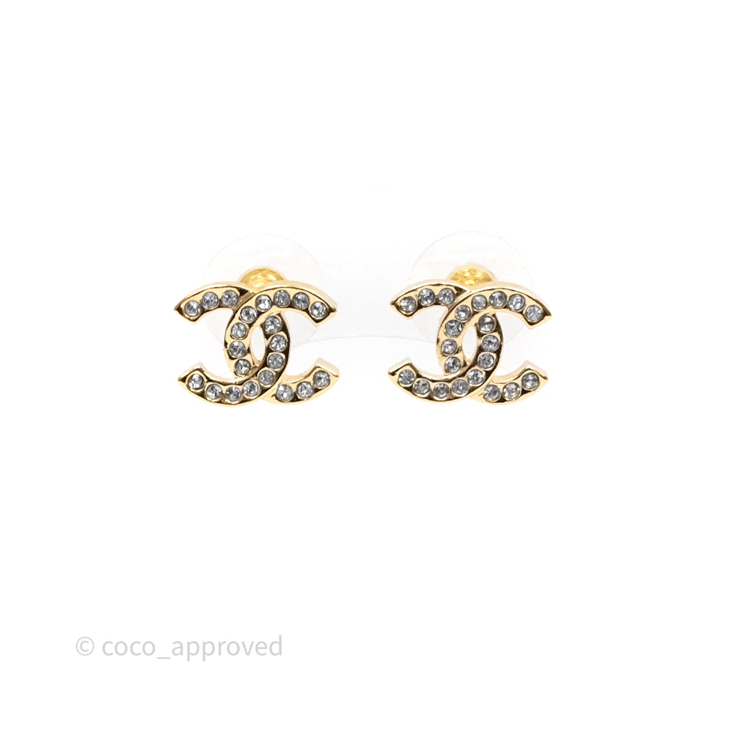 Chanel Crystal CC Earrings Gold Tone 25A