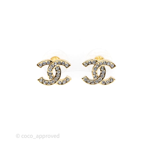 Chanel Crystal CC Earrings Gold Tone 25A