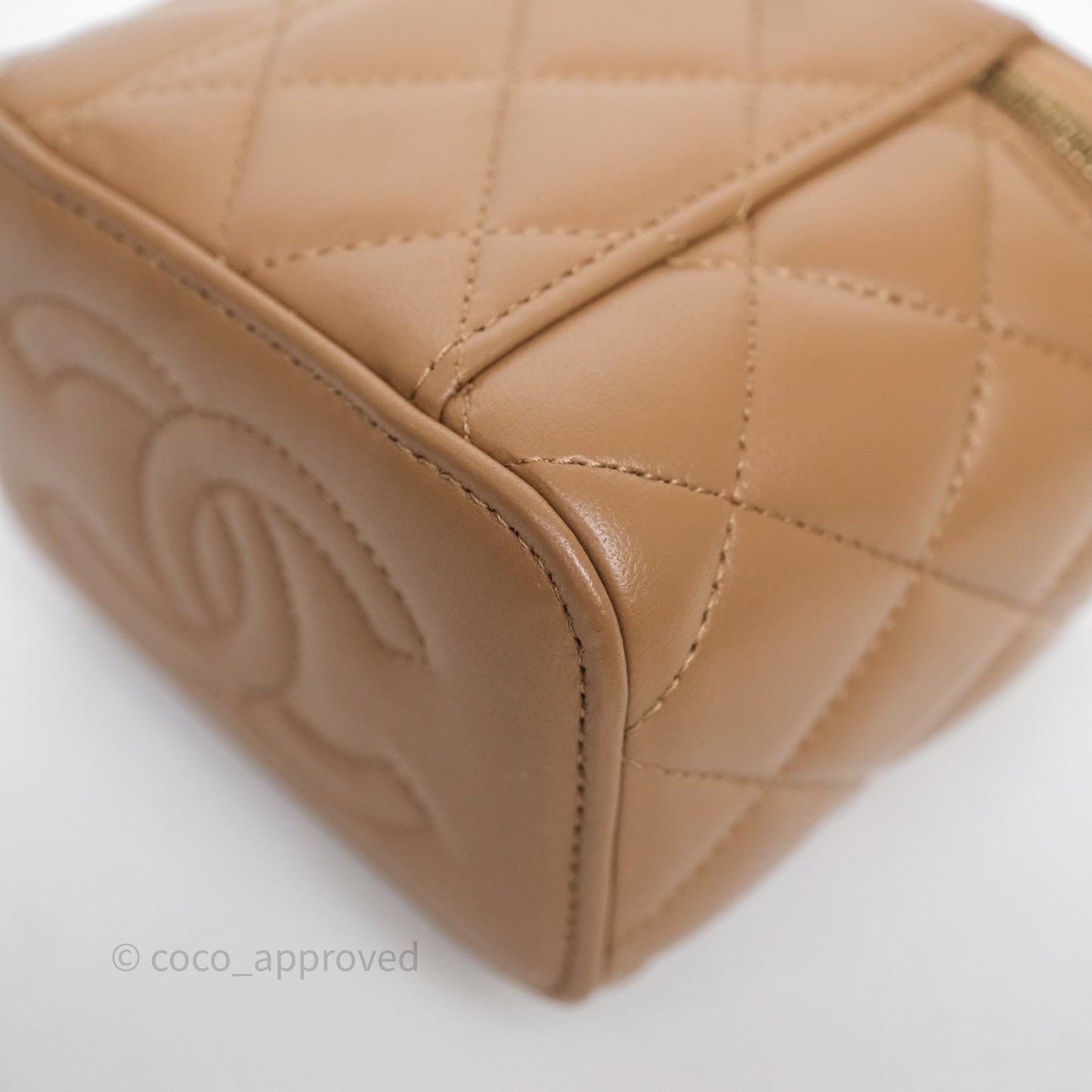 Chanel Mini Metal Top Handle Vanity With Chain Dark Beige Lambskin Aged Gold Hardware