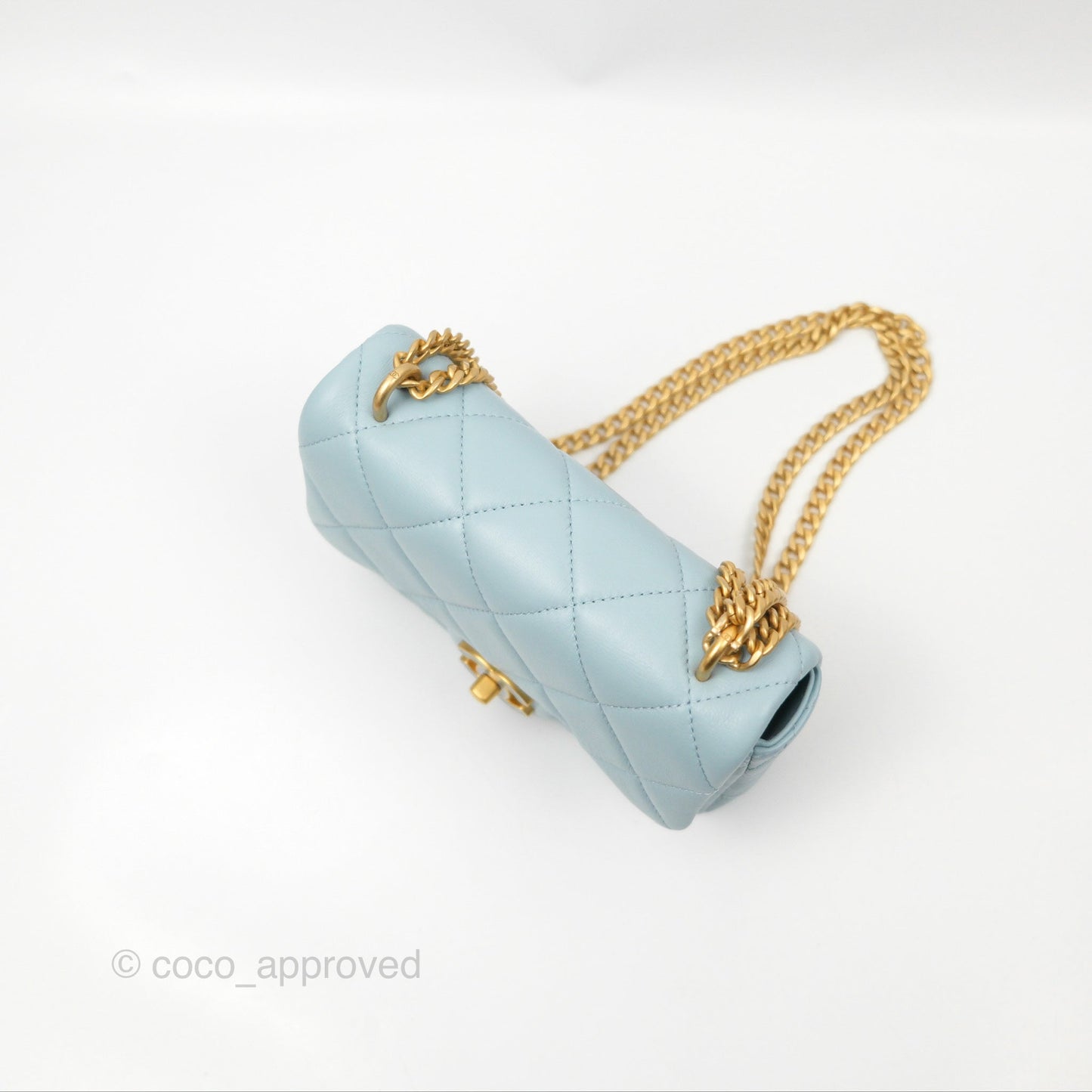 Chanel Quilted Enamel Pending CC Mini Square Flap Baby Blue Lambskin 22P