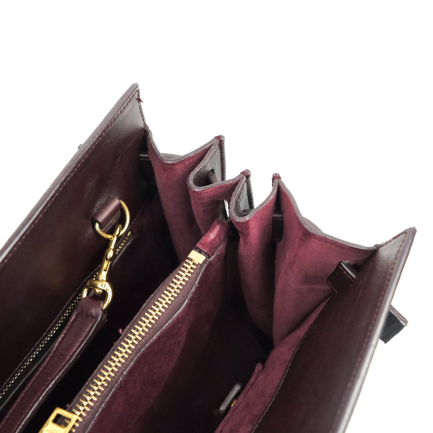 Saint Laurent Classic Sac De Jour Small Burgundy Smooth Calfskin Gold Hardware