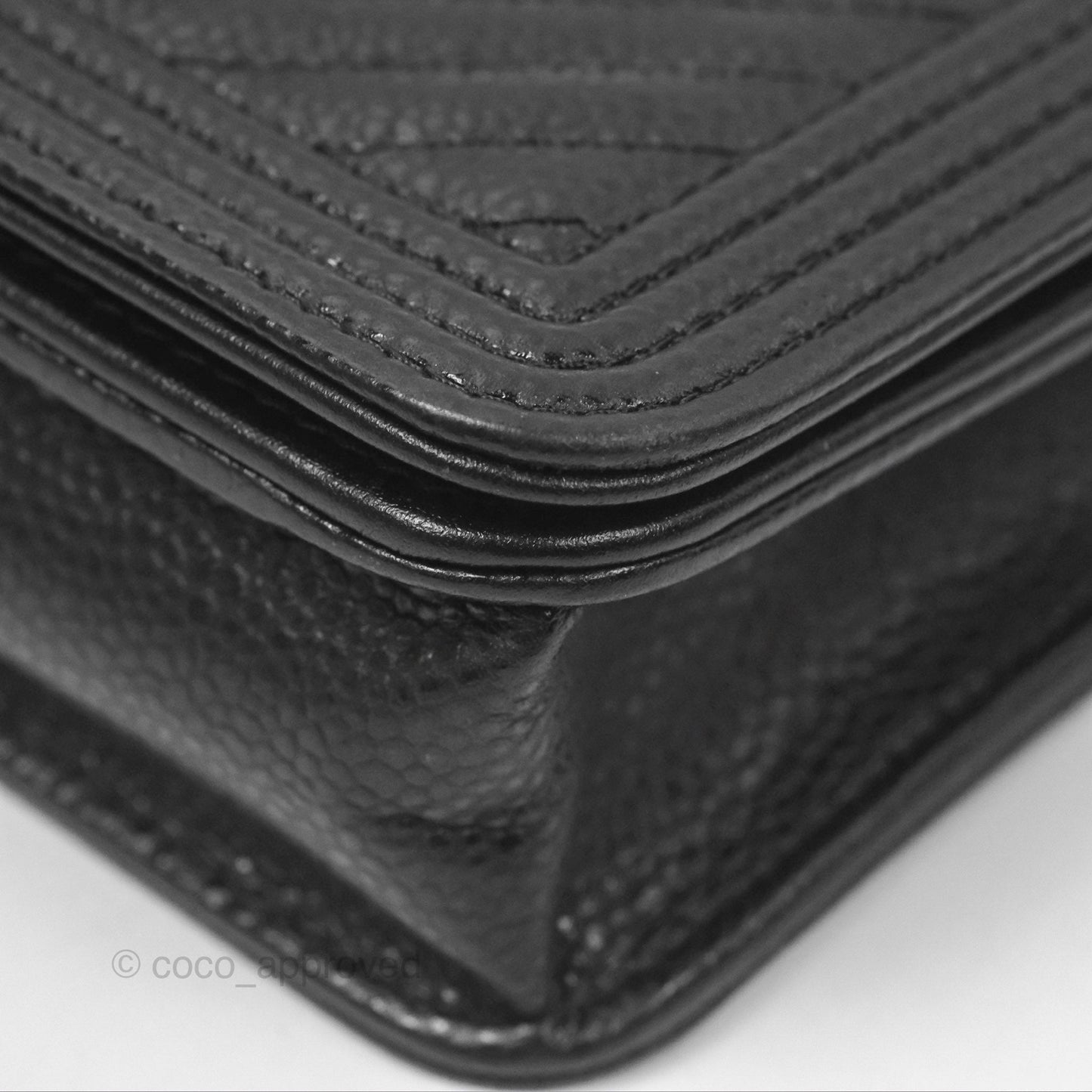 Chanel Chevron Boy Wallet on Chain WOC Black Caviar Silver Hardware