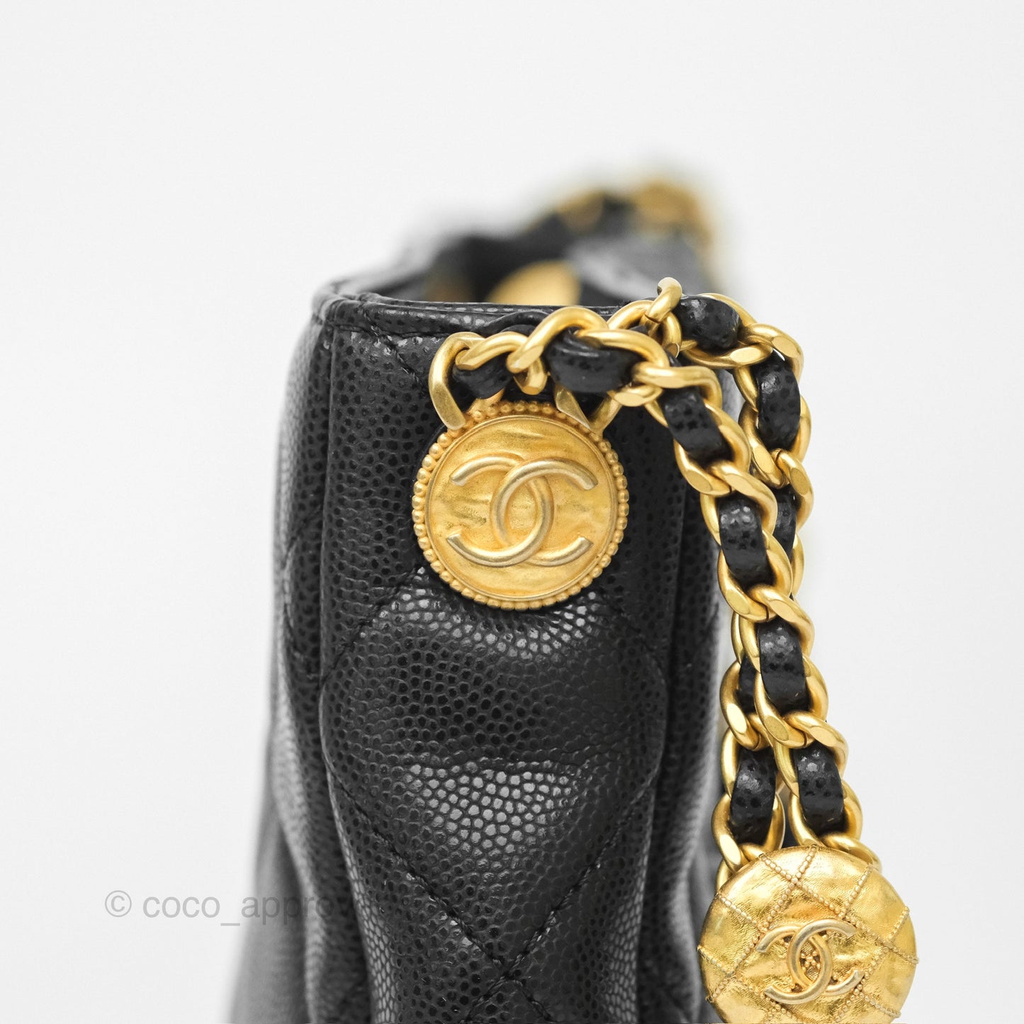 Chanel Twist Your Buttons Hobo Bag Black Shiny Soft Caviar Aged Gold Hardware 22A
